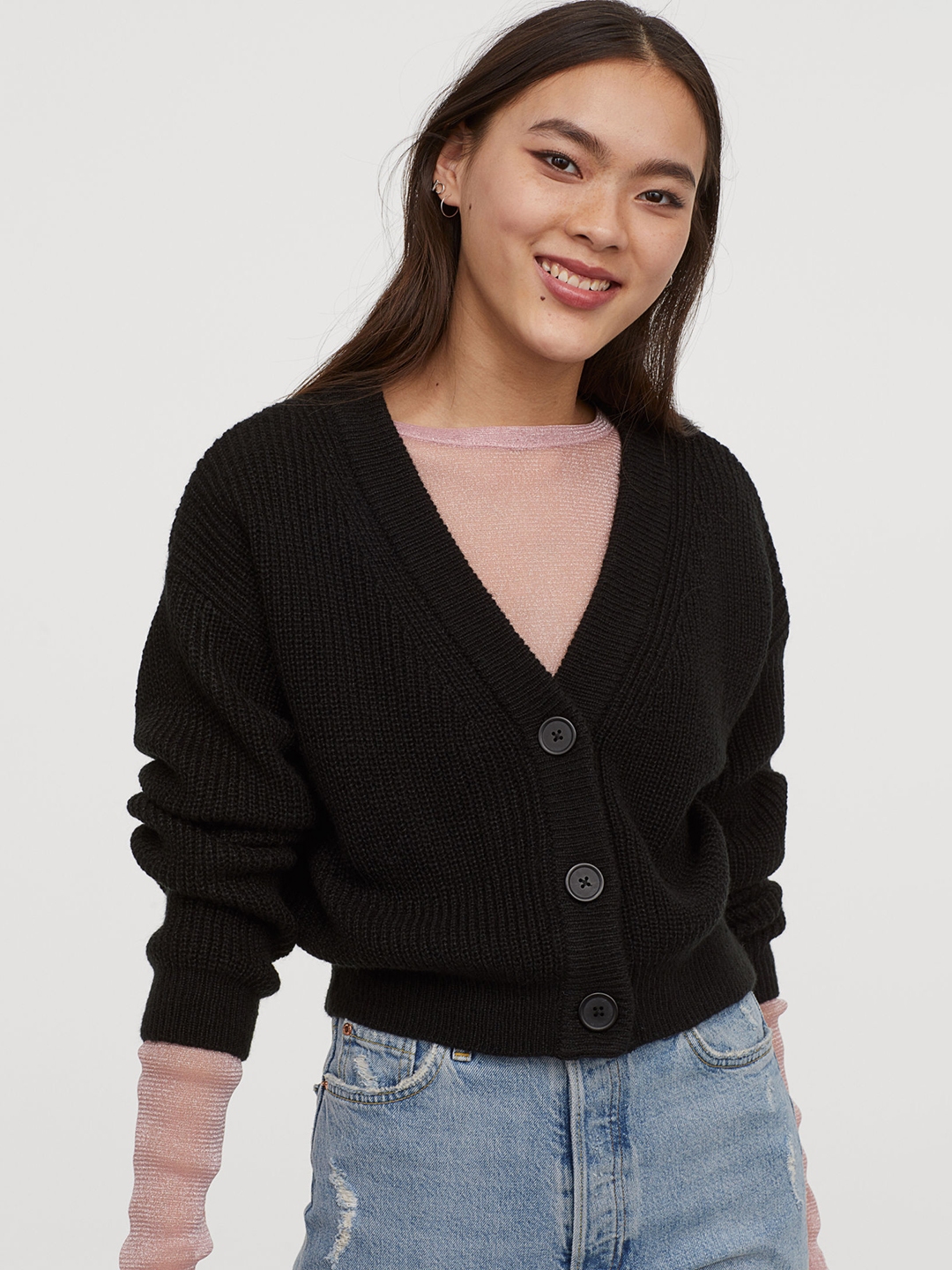black cropped cardigan outfit