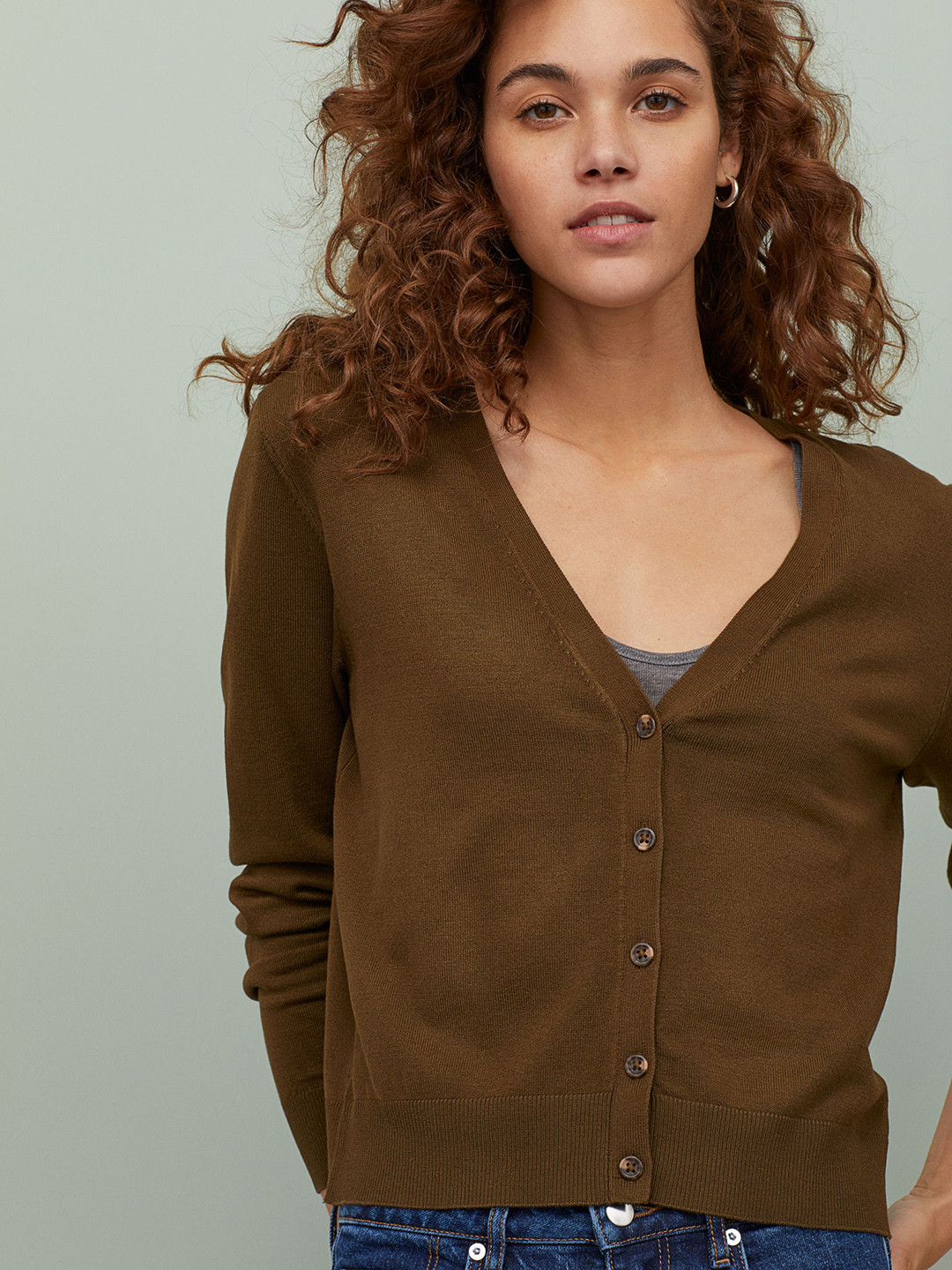 Buy H&M Women Olive Brown Solid Fine Knit Cardigan Sweaters for Women 11426866 Myntra