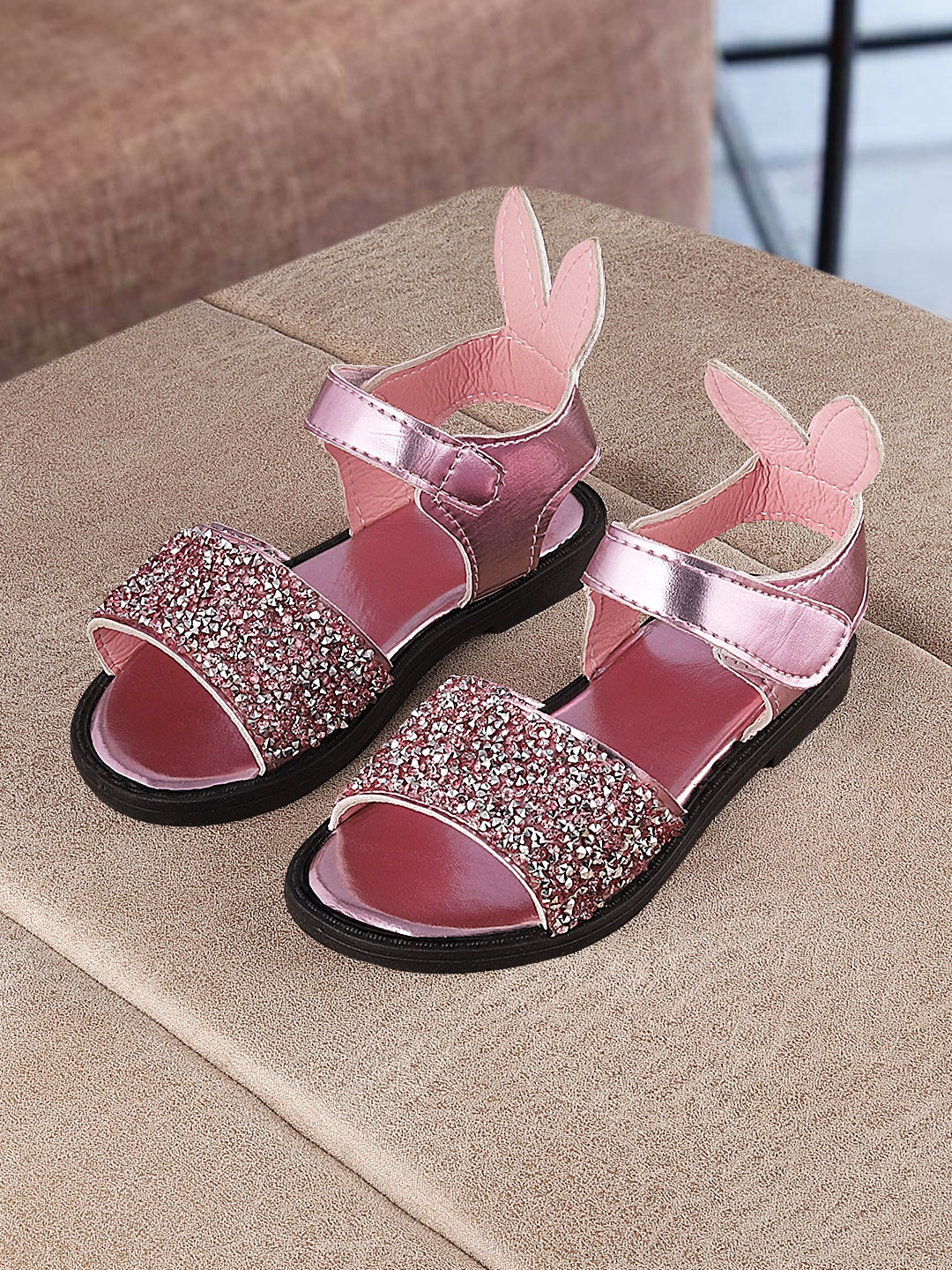 Buy Walktrendy Girls Pink Embellished Open Toe Flats - Flats for Girls ...