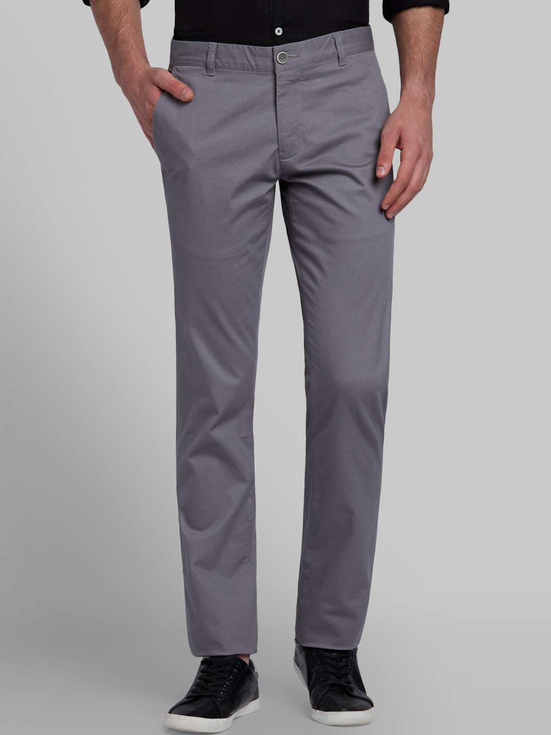 Buy Parx Men Grey Tapered Fit Solid Regular Trousers - Trousers for Men ...