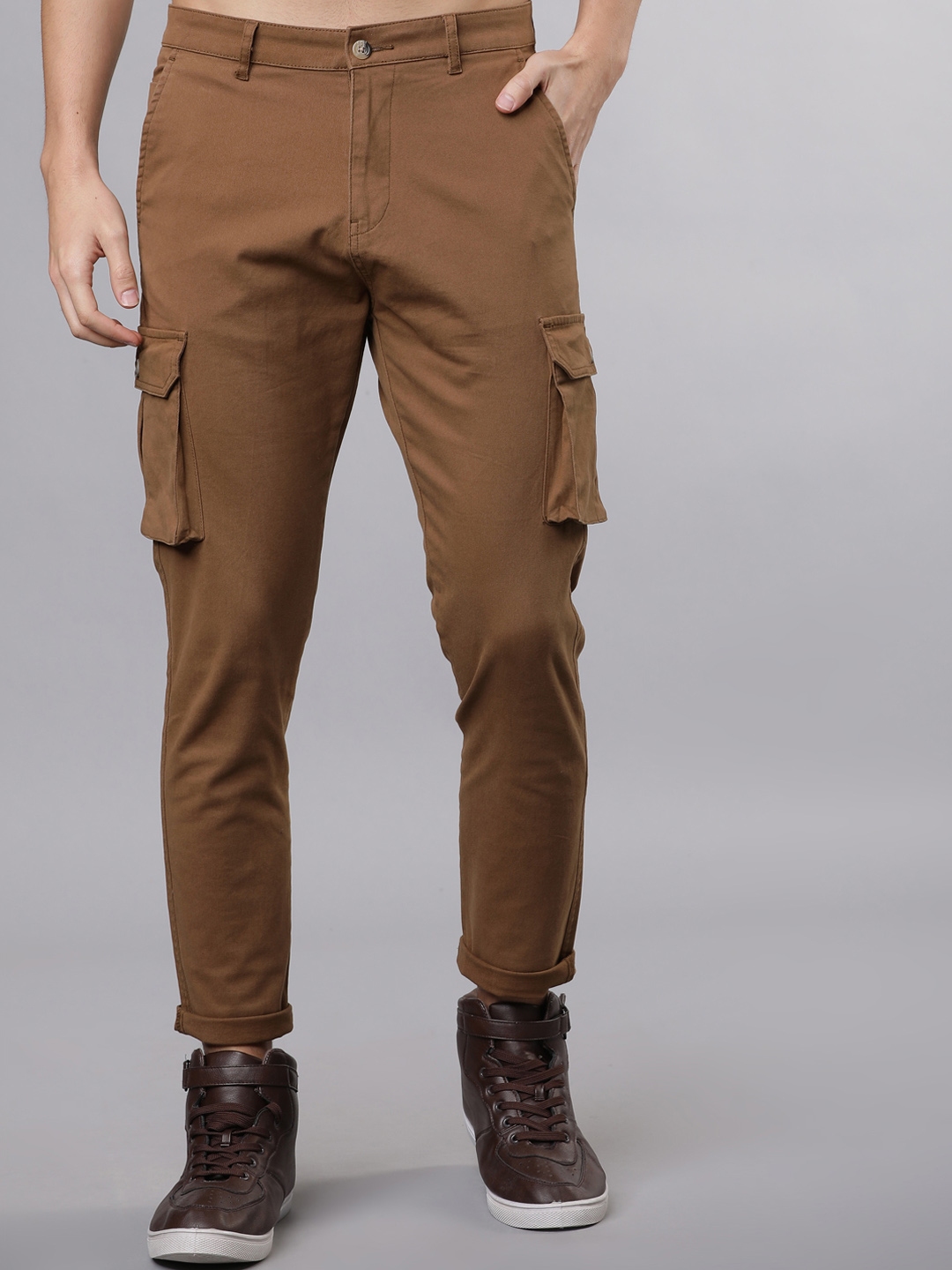 Buy HIGHLANDER Men Brown Slim Fit Solid Cargos - Trousers for Men ...