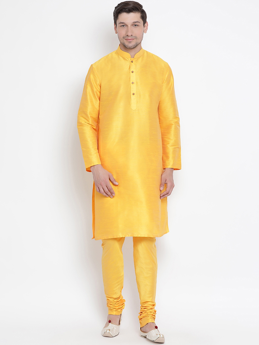 Buy VASTRAMAY Men Yellow Solid Kurta With Churidar - Kurta Sets for Men ...