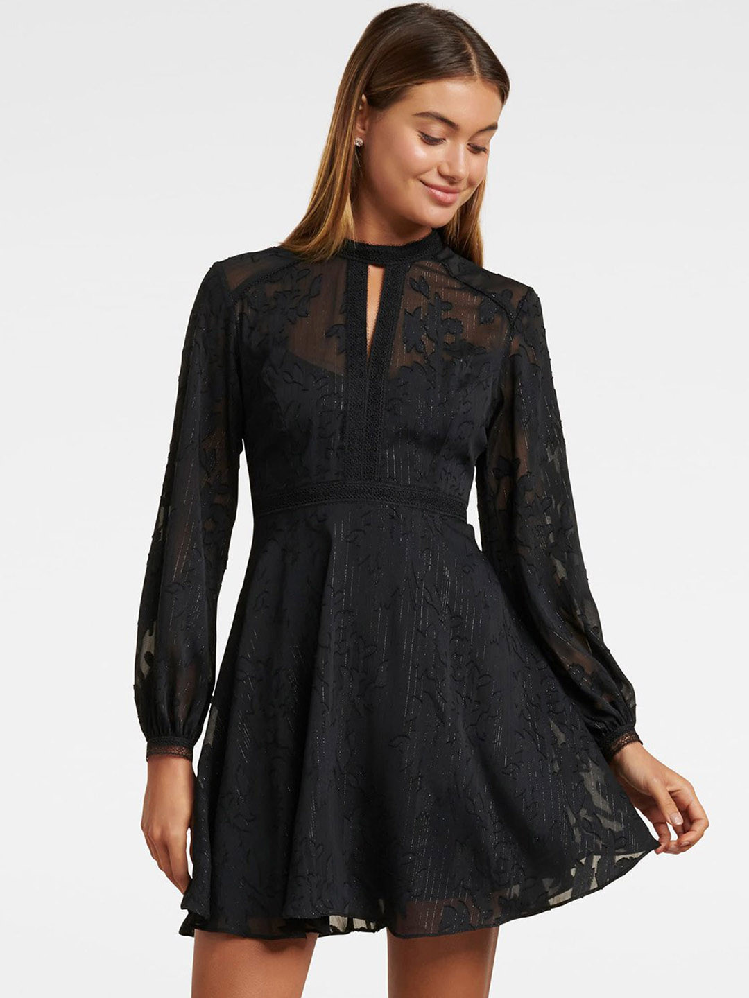 Women's Black Self Design Fit & Flare Dress
