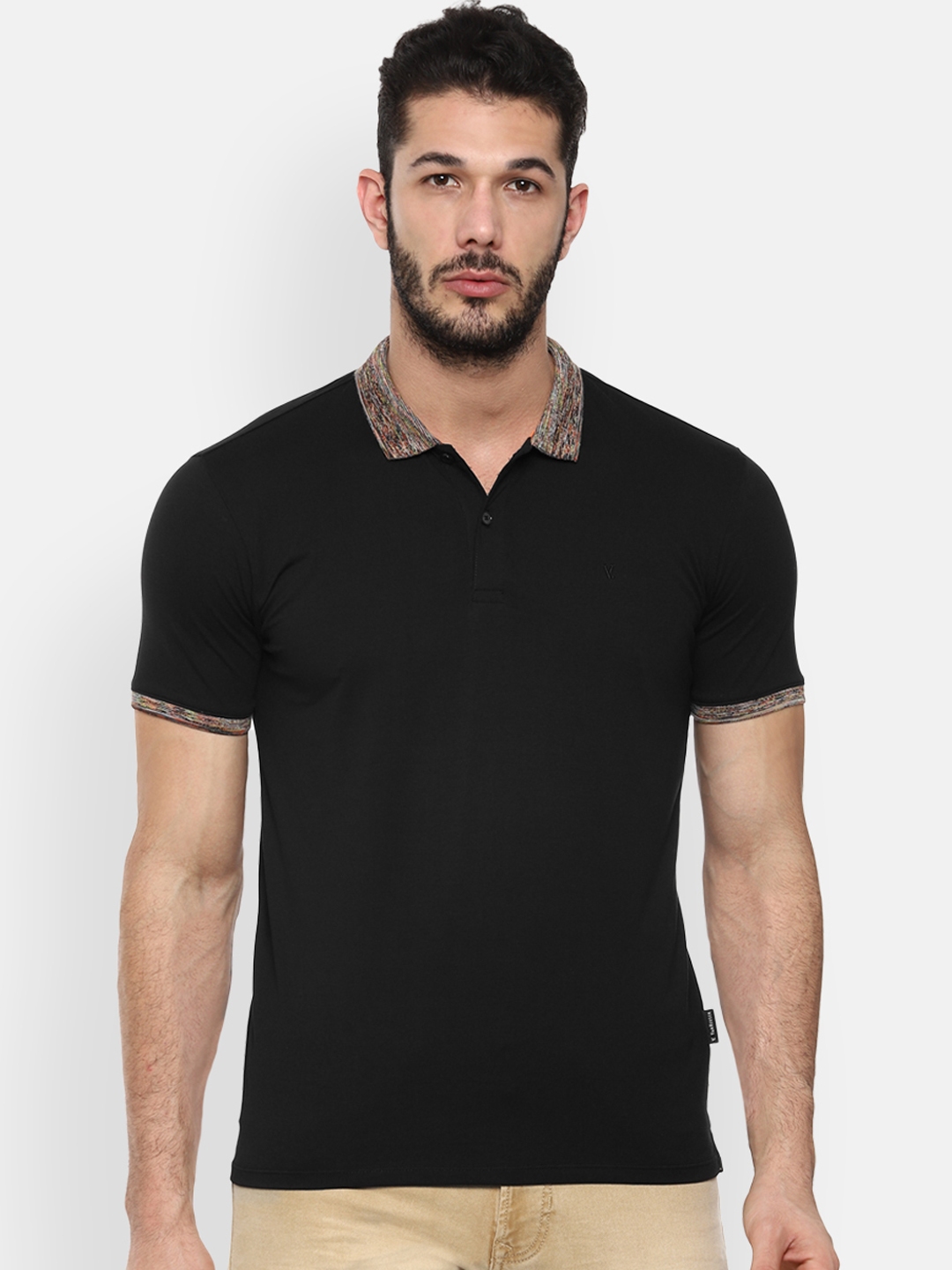 Buy V Dot Men Black Solid Polo Collar T Shirt - Tshirts for Men ...