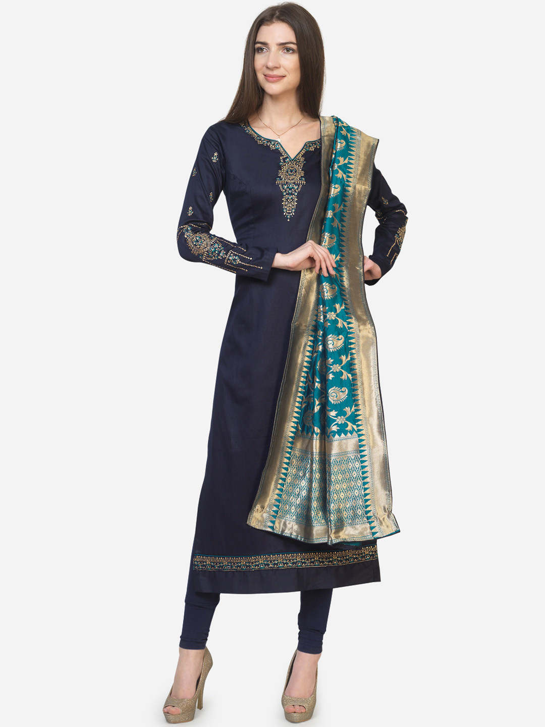 Buy Mf Navy Blue Unstitched Dress Material Dress Material for Women