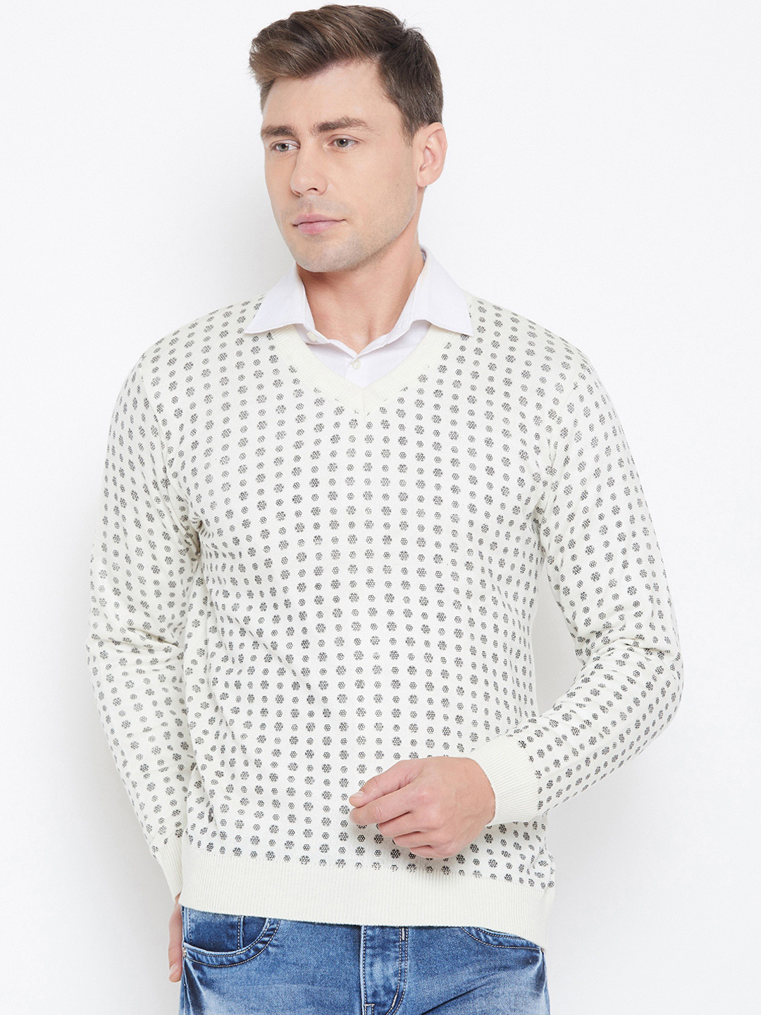 Buy Duke Men White Self Design Woolen Pullover Sweater Sweaters for