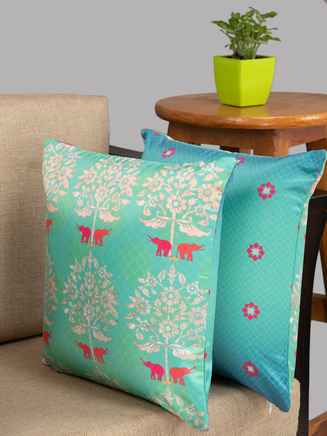 Buy HOUZZCODE Sea Green Set Of 2 Ethnic Motifs Square Cushion Covers