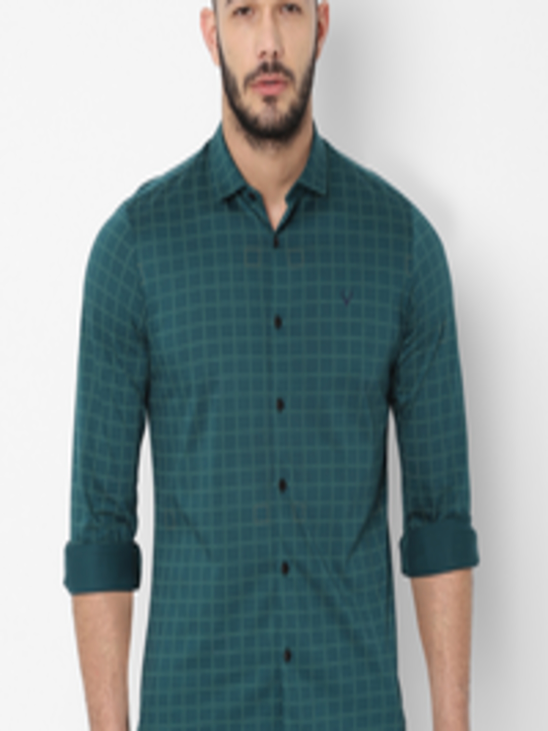 Buy Allen Solly Men Green Slim Fit Checked Casual Shirt - Shirts for ...