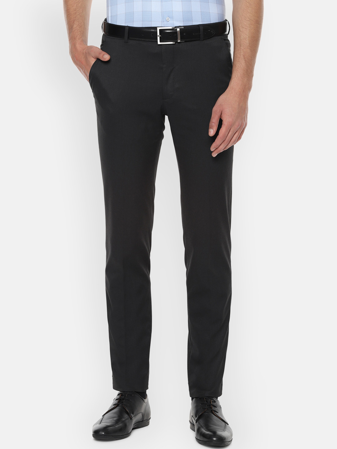 Buy Van Heusen Men Grey Slim Fit Solid Formal Trousers - Trousers for ...