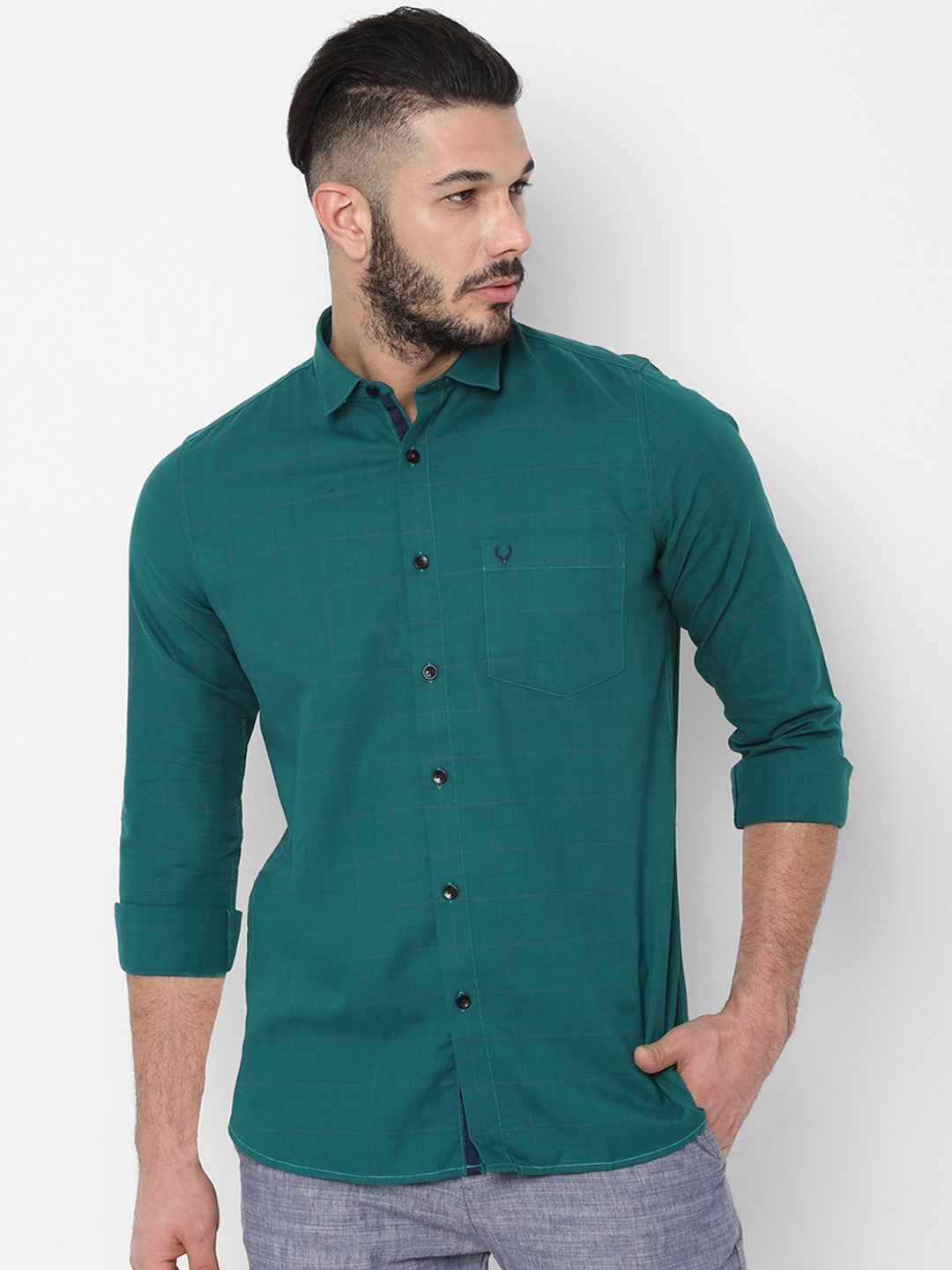 Buy Allen Solly Men Green Slim Fit Solid Casual Shirt - Shirts for Men ...