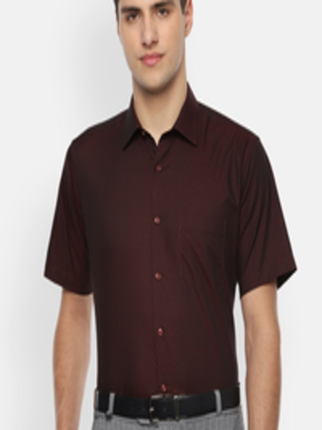 Buy Van Heusen Men Maroon & Black Regular Fit Self Design Formal Shirt ...