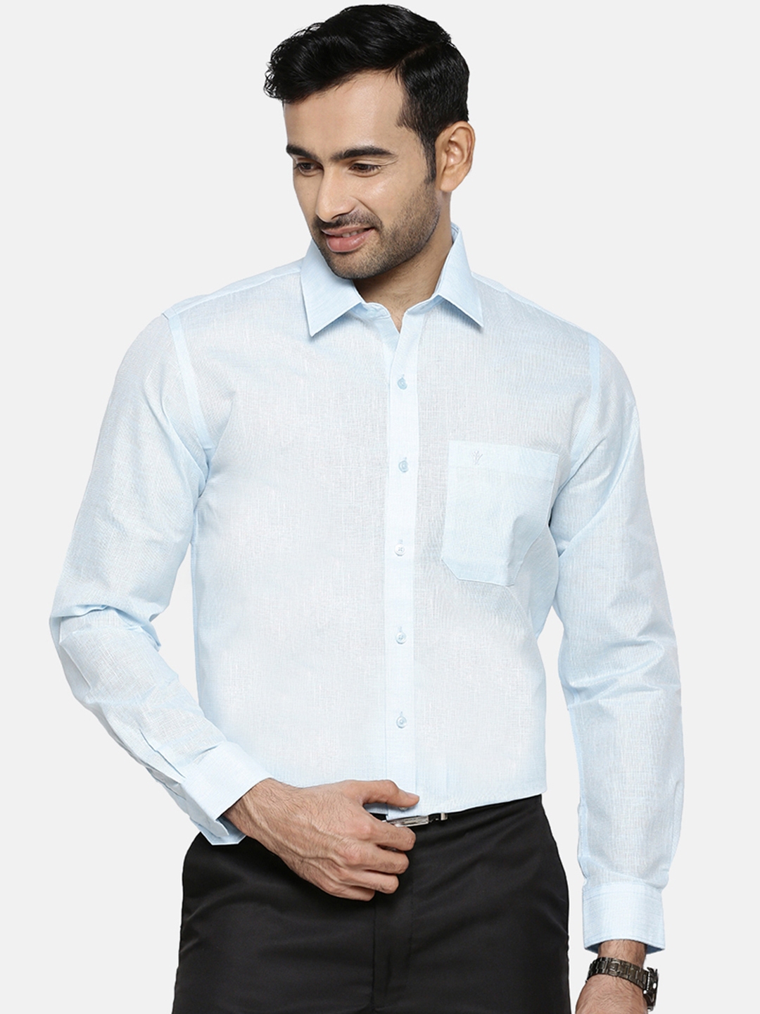 Buy Ramraj Men Blue Original Regular Fit Solid Formal Shirt - Shirts ...
