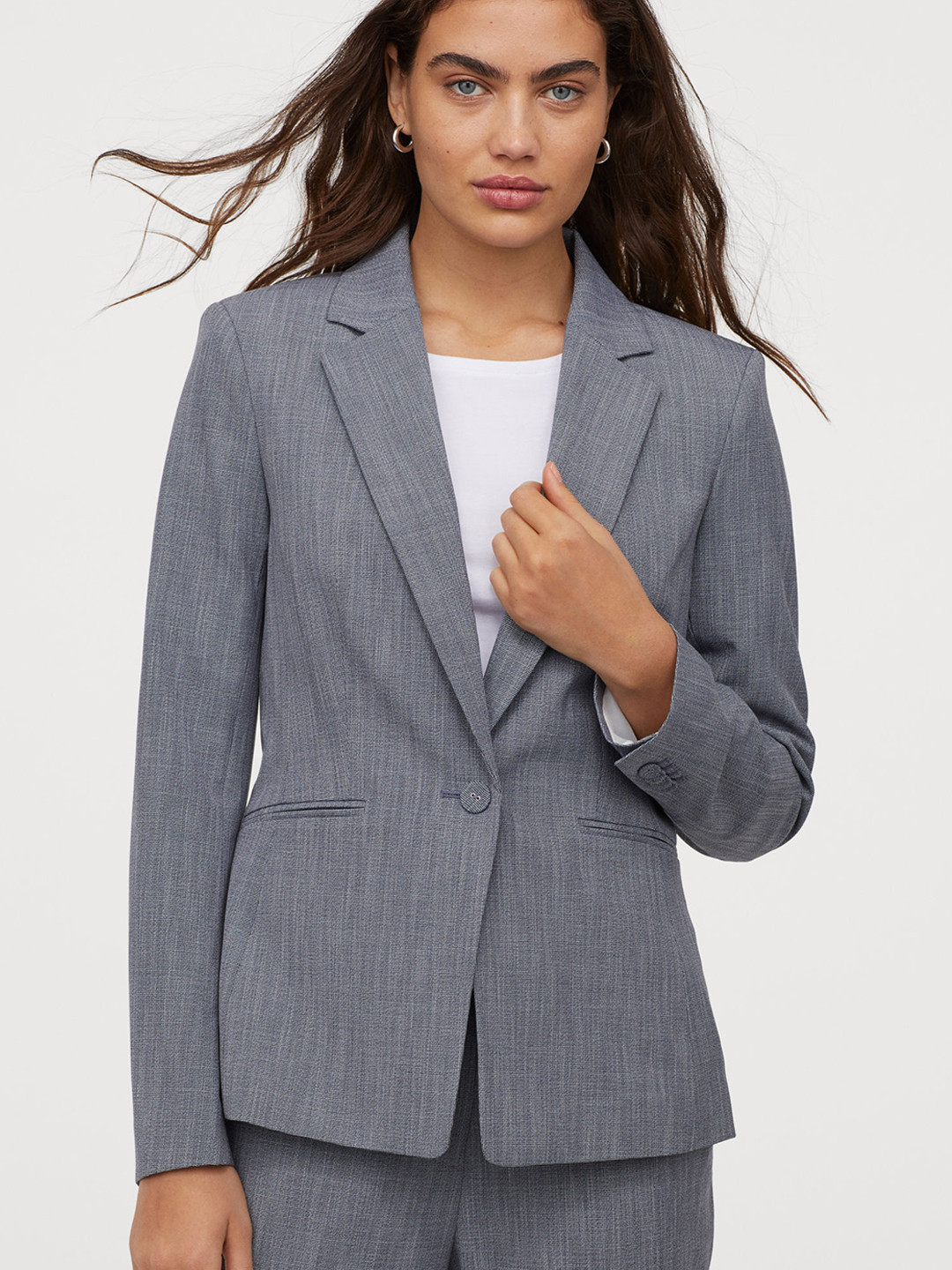 Buy H&M Women Blue Solid Fitted Jacket Blazers for Women 11292134
