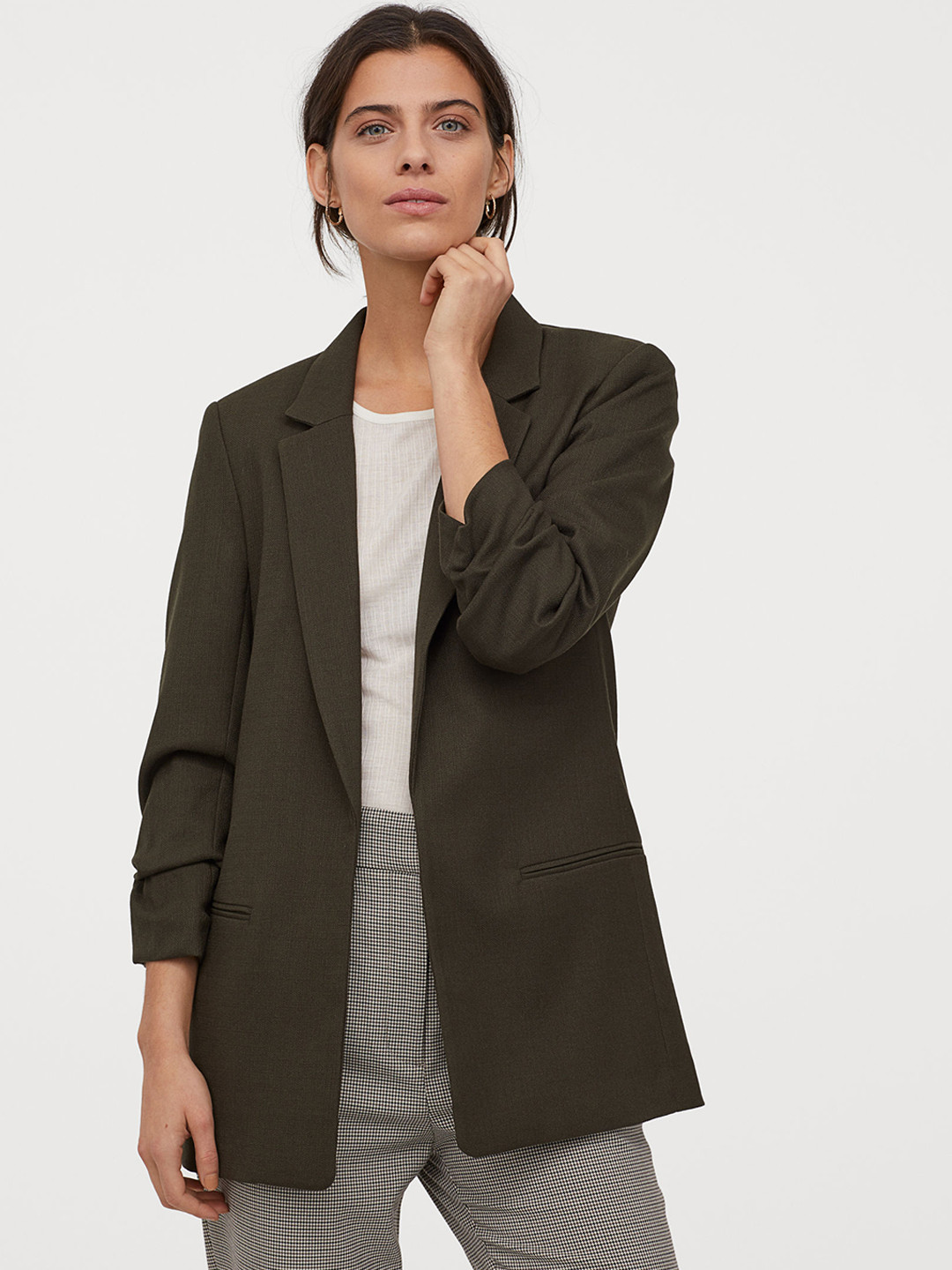 Buy H&M Women Green Jacket With Gathered Sleeves Blazers for Women 11292136 Myntra