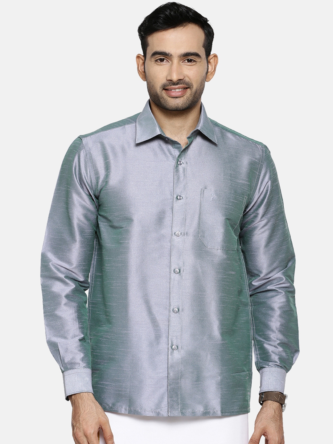 Buy Ramraj Men Grey Original Regular Fit Solid Wrinke Free Silk Party ...