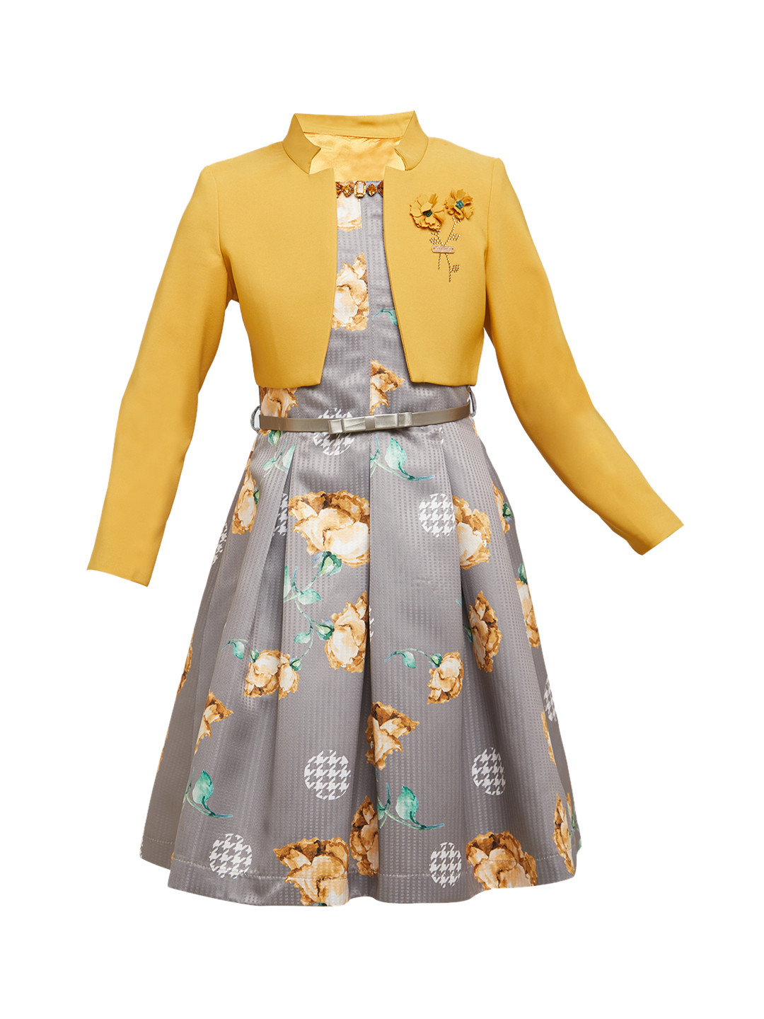 Buy Tiny Baby Girls Grey Floral Printed Fit And Flare Dress With Jacket