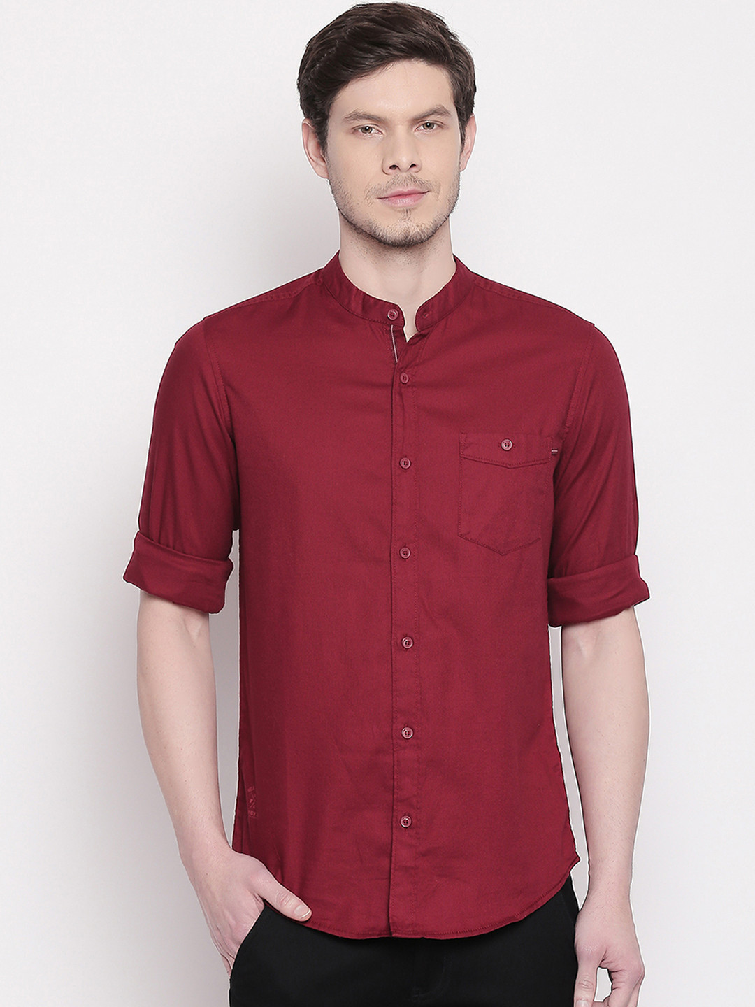 Buy Mufti Men Maroon Slim Fit Solid Casual Shirt Shirts for Men