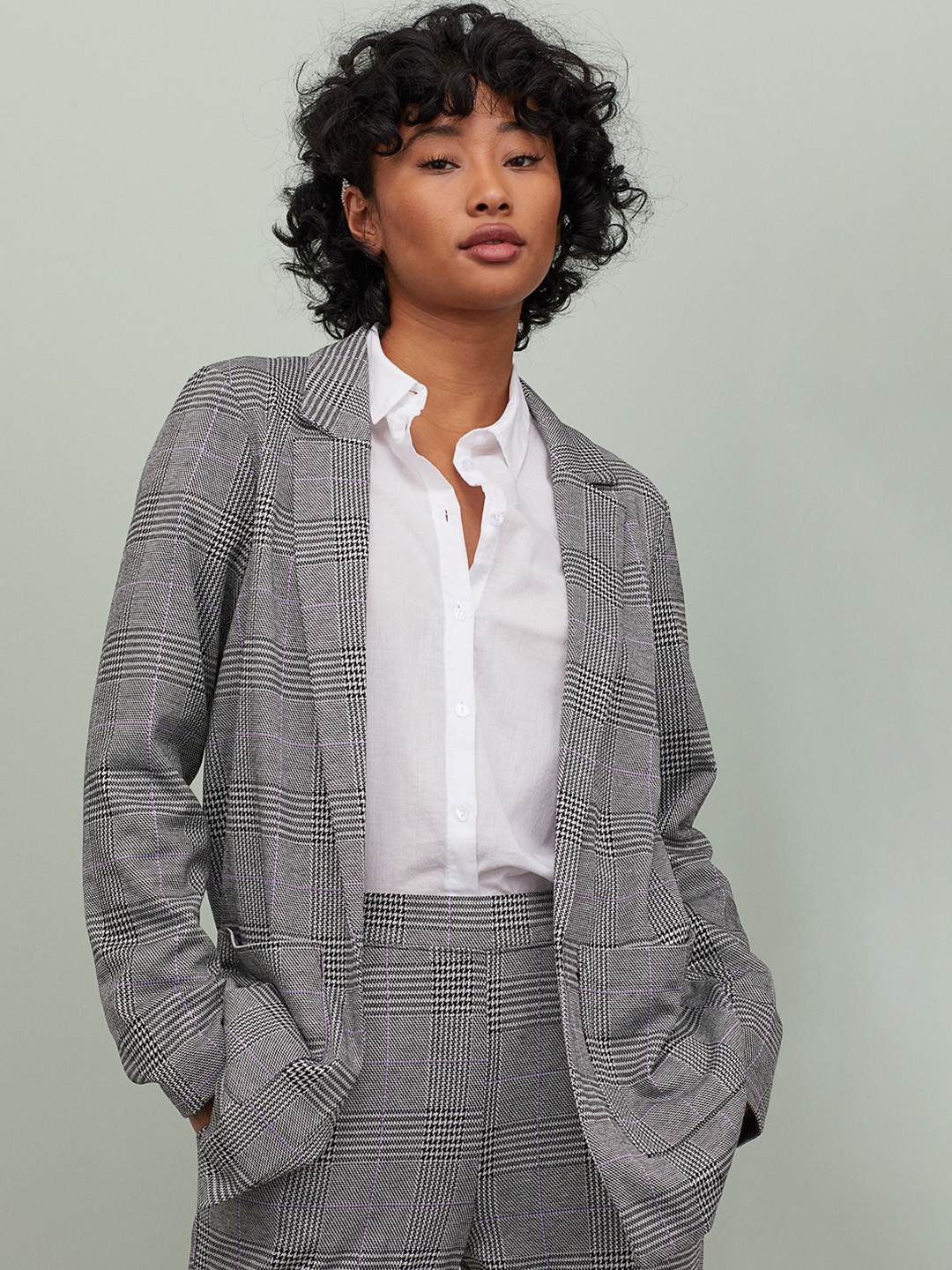 Buy H&M Women Grey Printed Long Jacket Blazers for Women 11292128