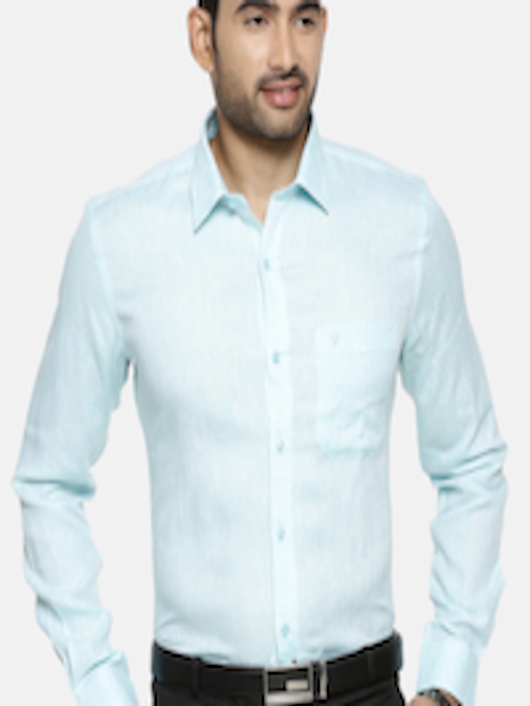 Buy Ramraj Men Blue Original Slim Fit Solid Wrinkle Free Linen Formal ...