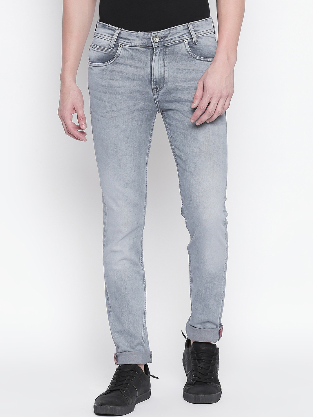 Buy Mufti Men Grey Regular Fit Mid Rise Clean Look Stretchable Jeans