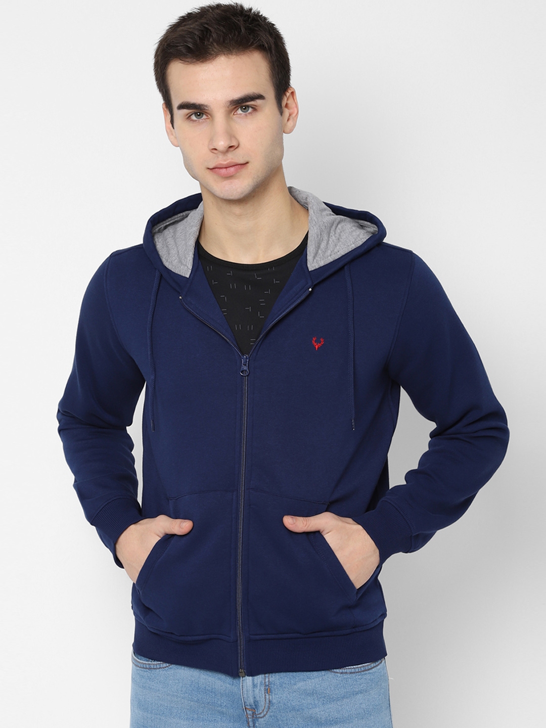 Buy Allen Solly Men Navy Blue Solid Hooded Sweatshirt - Sweatshirts for ...