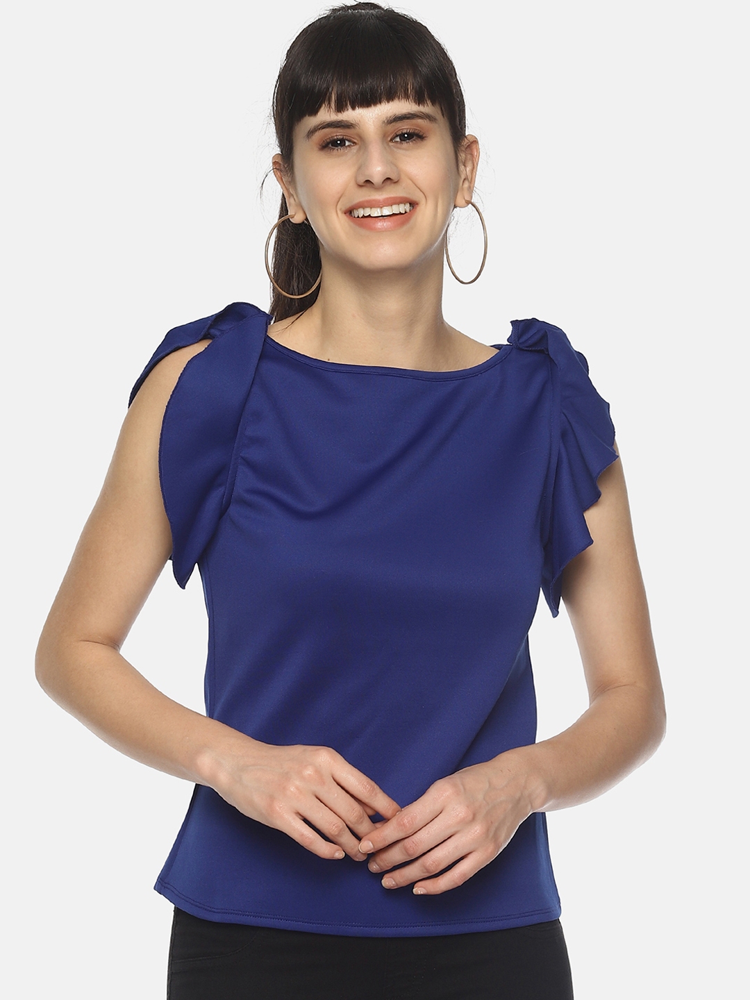 Buy AARA Women Blue Solid Ruffle Sleeve Top - Tops for Women 11302520 ...