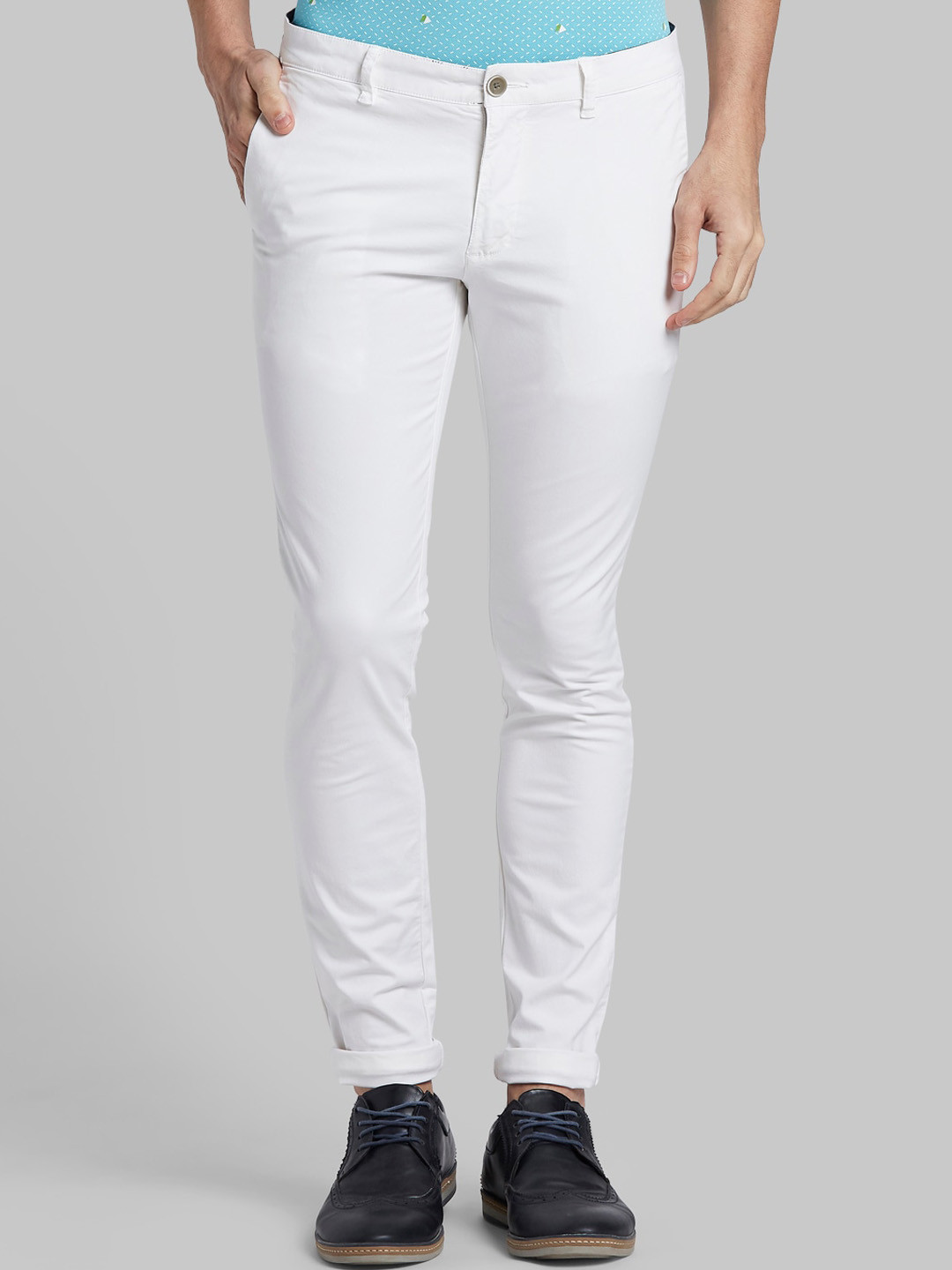 Buy Parx Men White Slim Fit Solid Regular Trousers Trousers for Men