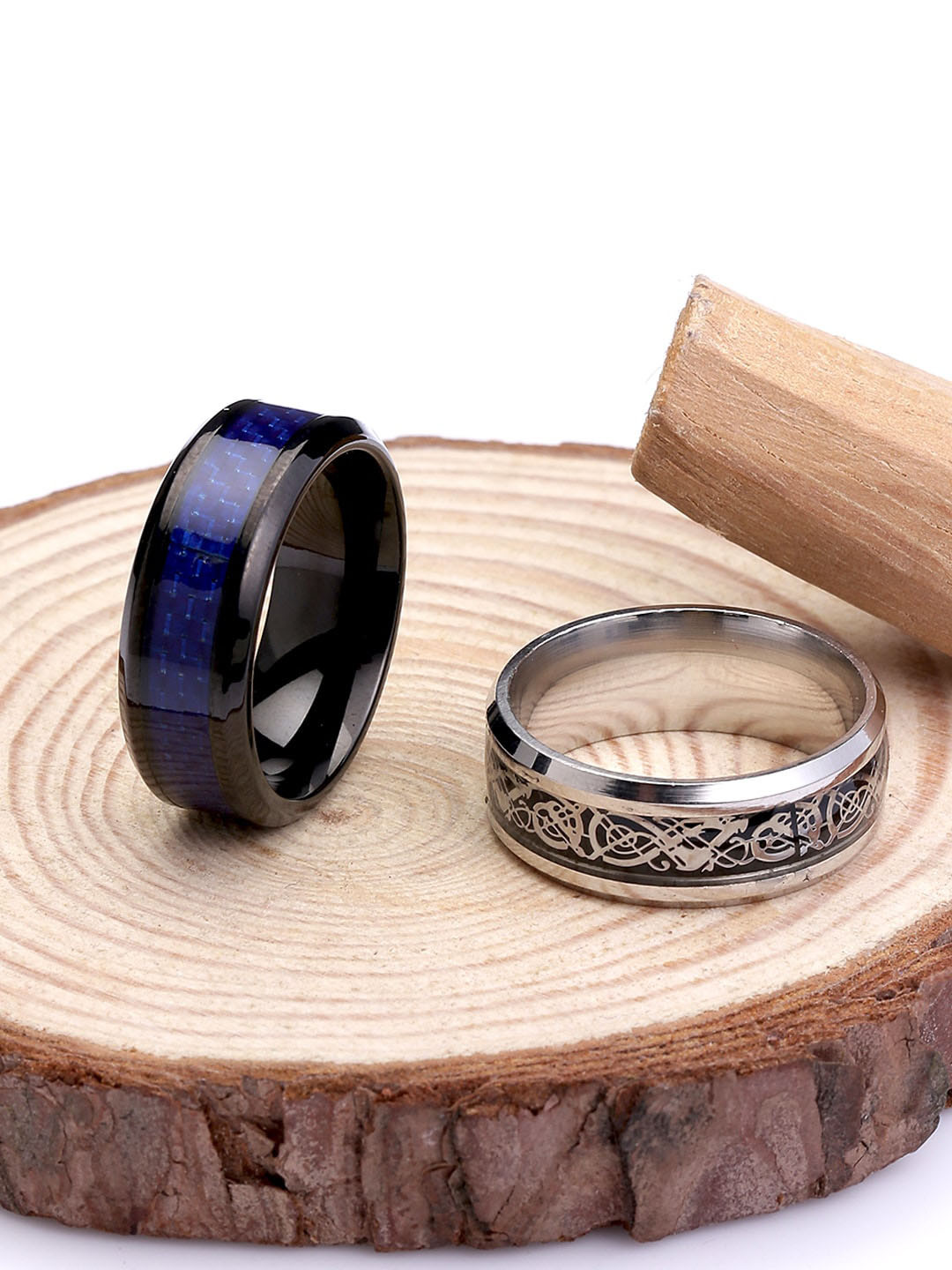 Yellow Chimes Men's Stainless Steel Ring Set - Dragon Celtic Design, 2 Pack, Size 9, Gift For Him, Anniversary, Birthday - View #10