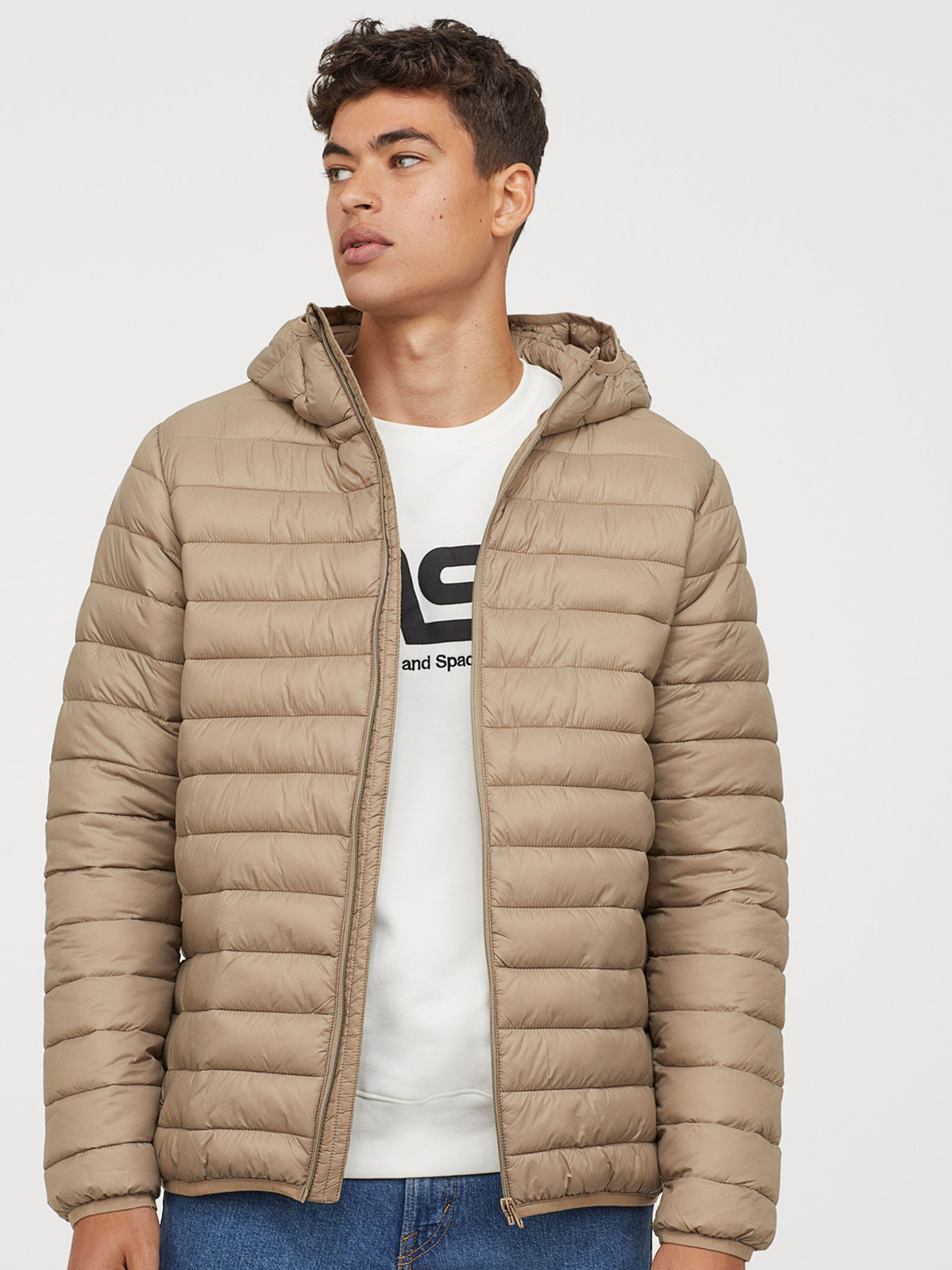Buy H&M Men Beige Solid Lightweight Puffer Jacket Jackets for Men