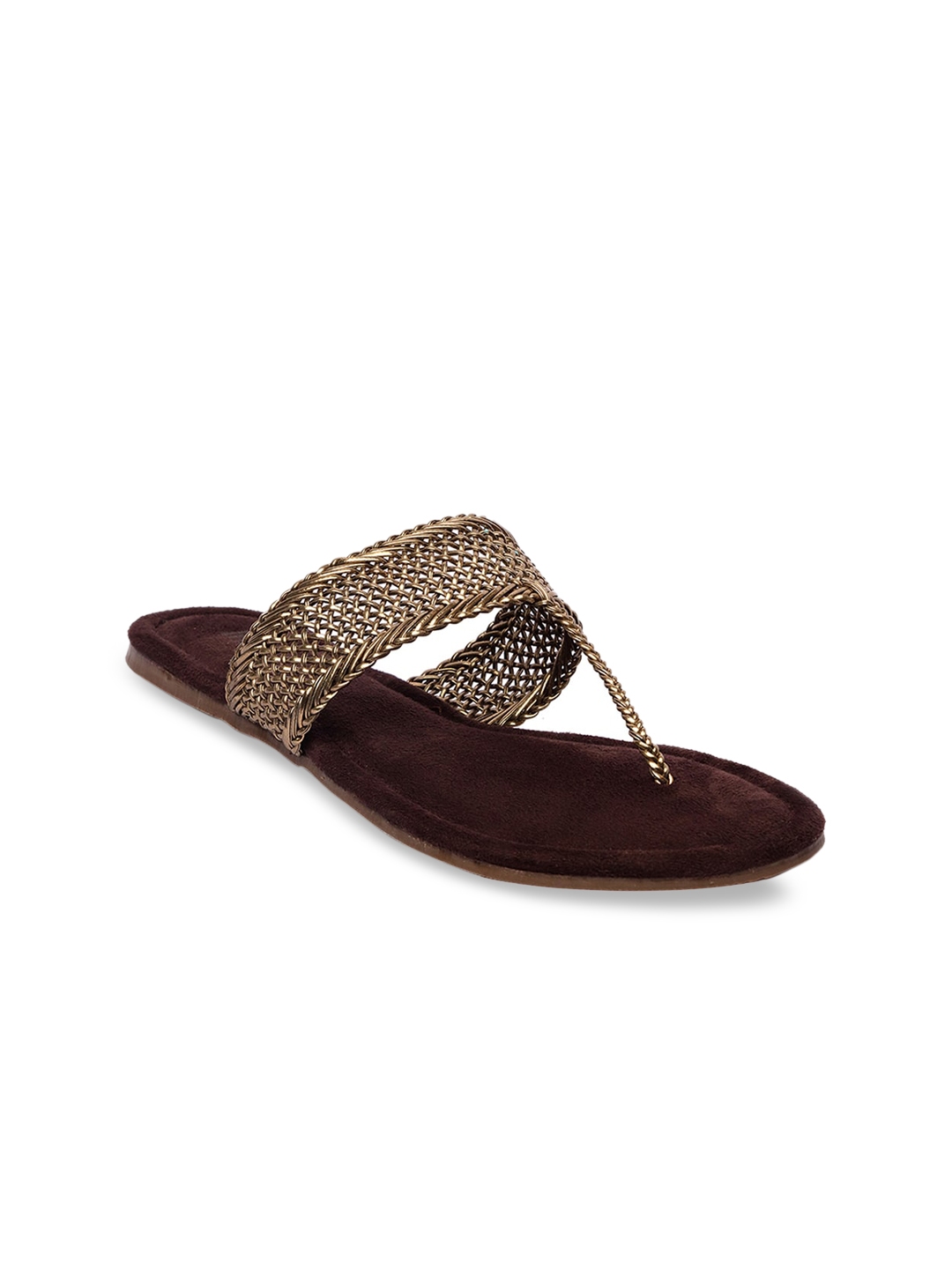 gold t strap flats