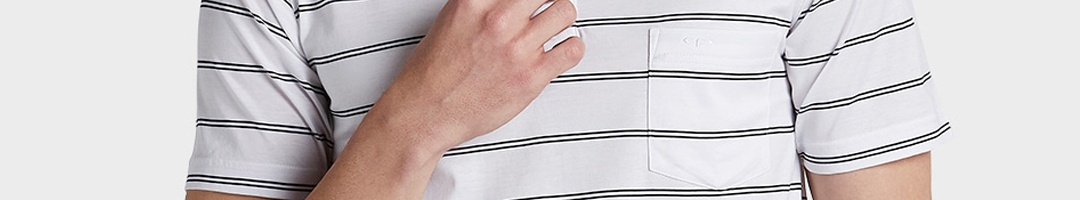 Buy ColorPlus Men White Striped Polo Collar T Shirt - Tshirts for Men ...