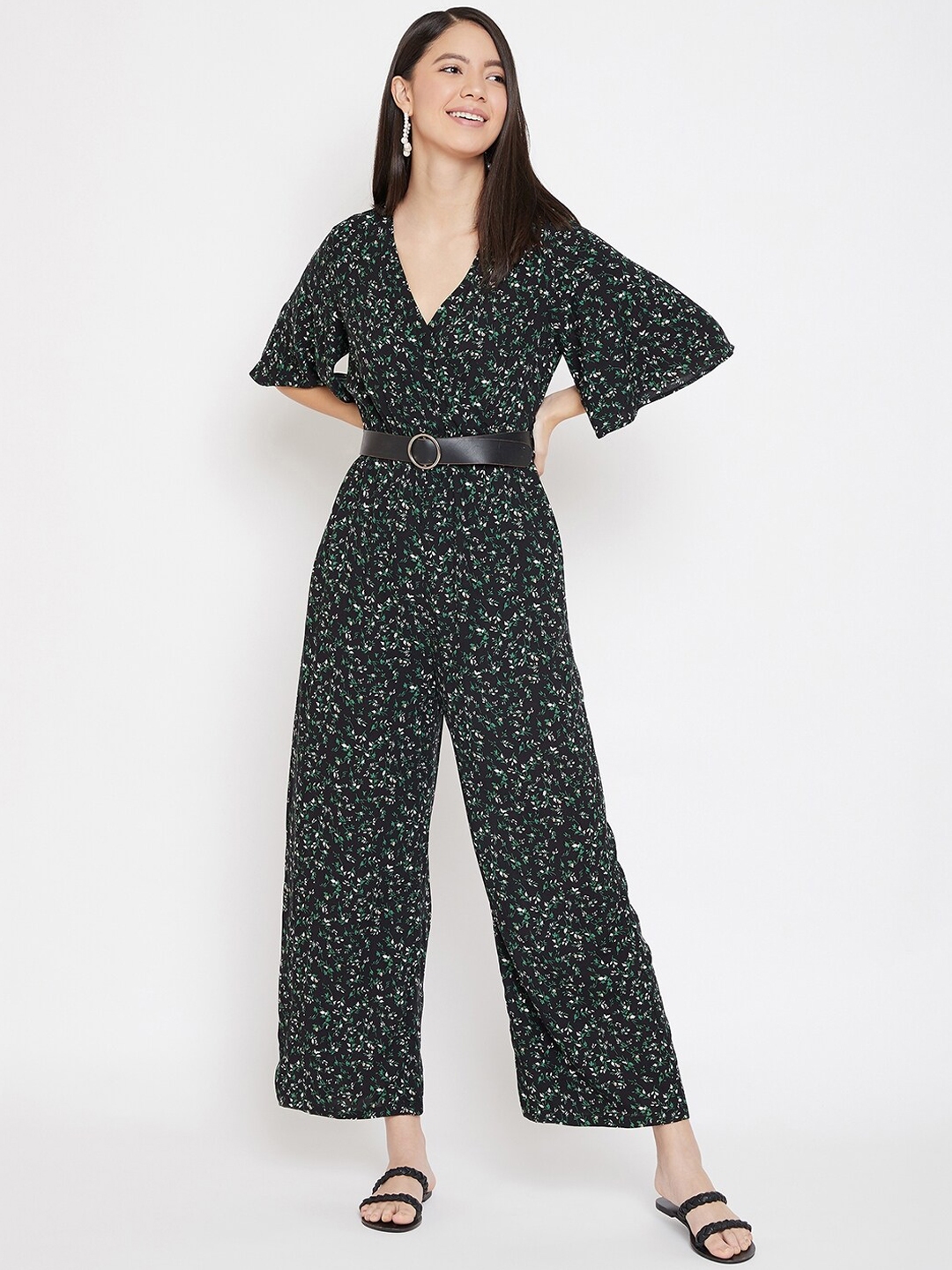 Buy Femella Women Black Ditsy Floral Printed Basic Jumpsuit - Jumpsuit for Women 12708384 | Myntra