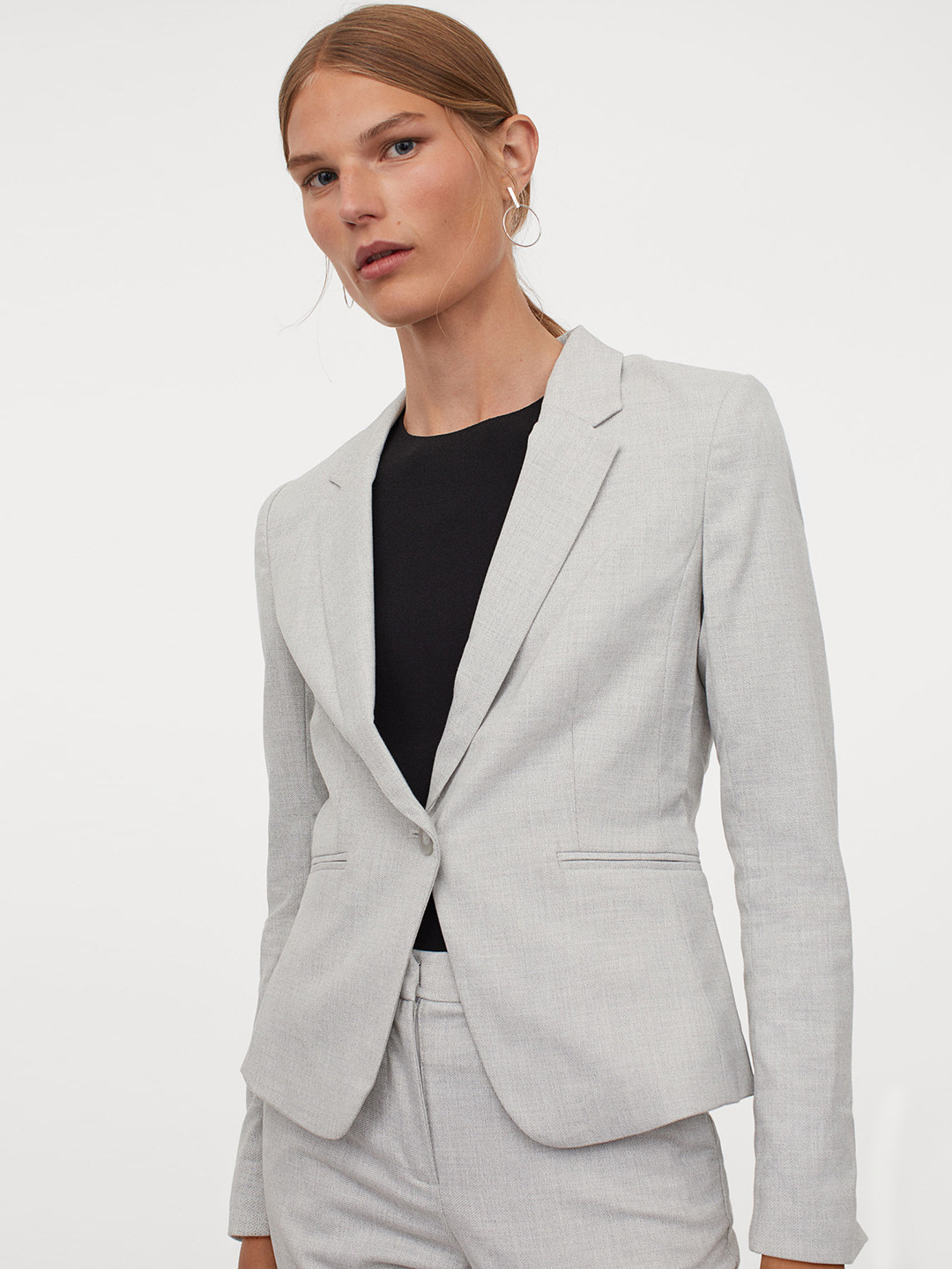 Buy H&M Women Grey Solid Fitted Jacket Blazers for Women 12716232