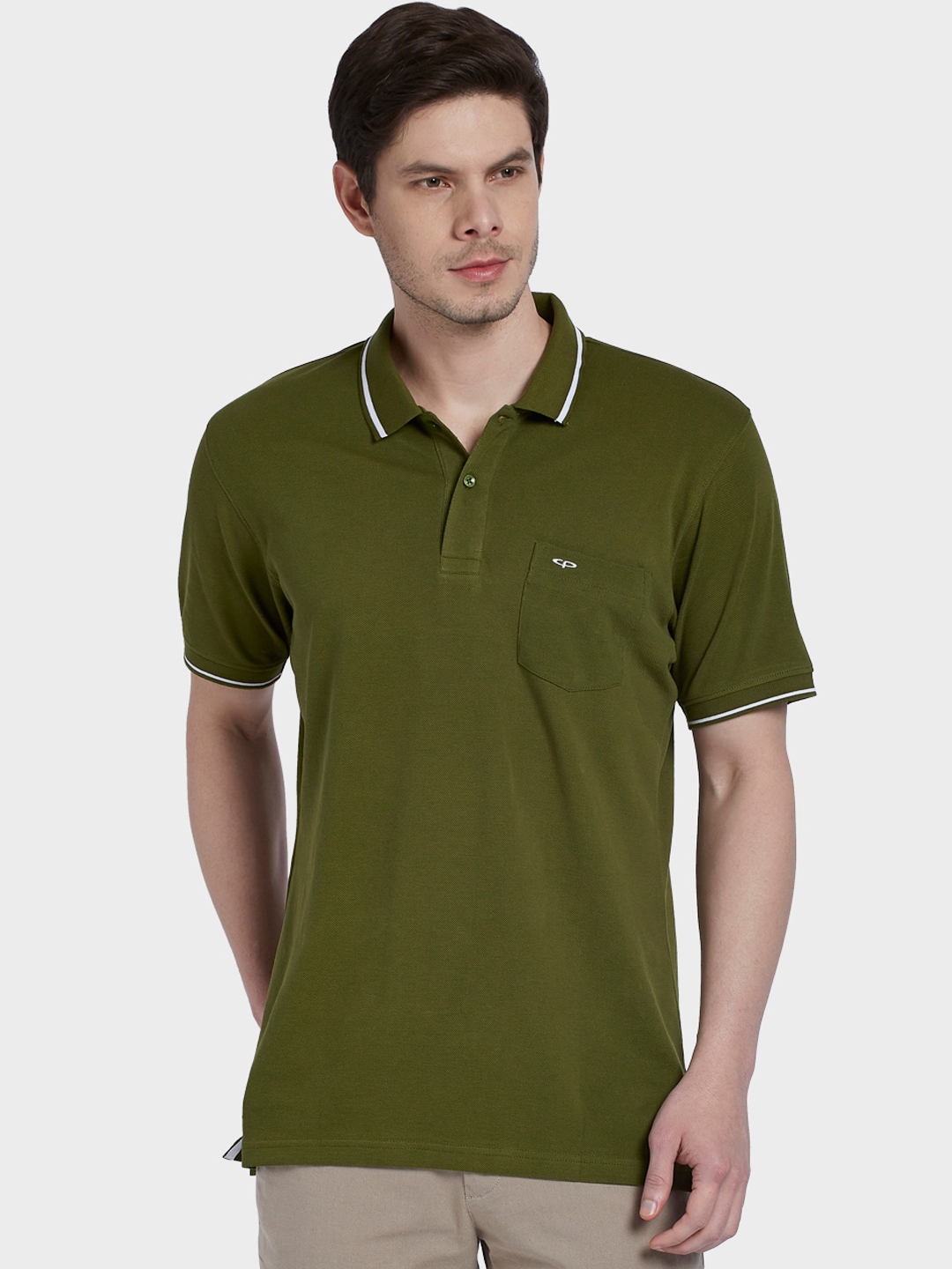 Buy ColorPlus Men Olive Green Solid Polo Collar T Shirt - Tshirts for ...
