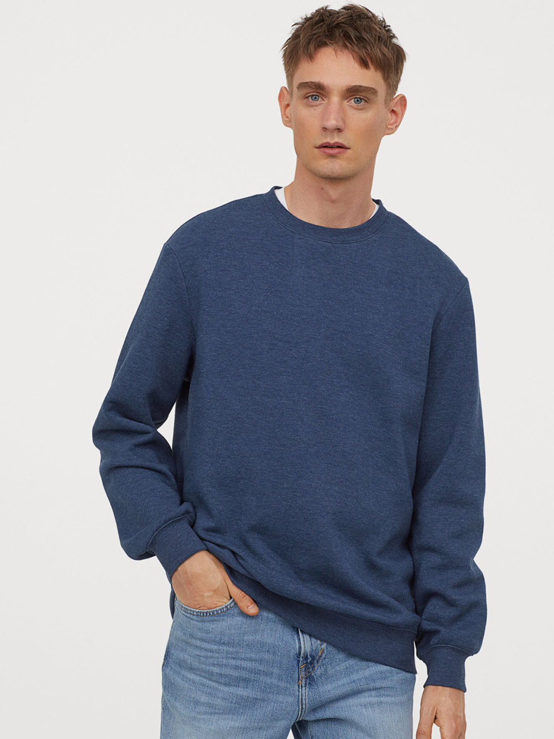 Buy H&M Men Blue Solid Relaxed Fit Sweater Sweatshirts for Men 12710138 Myntra