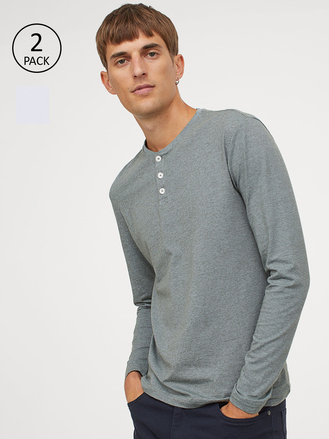 Buy H&M Men 2 Pack Slim Fit Henley Tops Tshirts for Men 12710190 Myntra