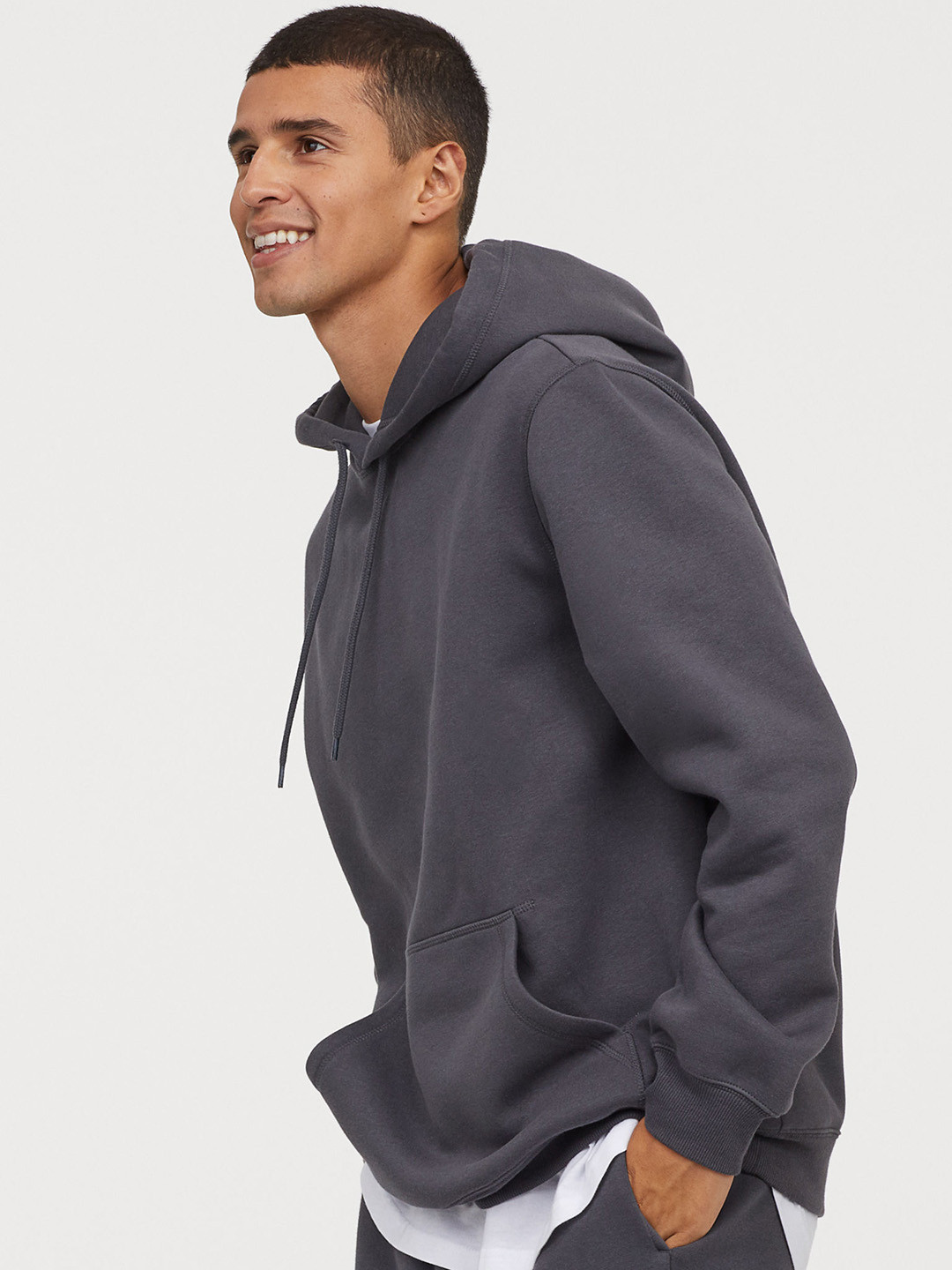 Buy H&M Men Charcoal Grey Solid Relaxed Fit Hoodie Sweatshirts for