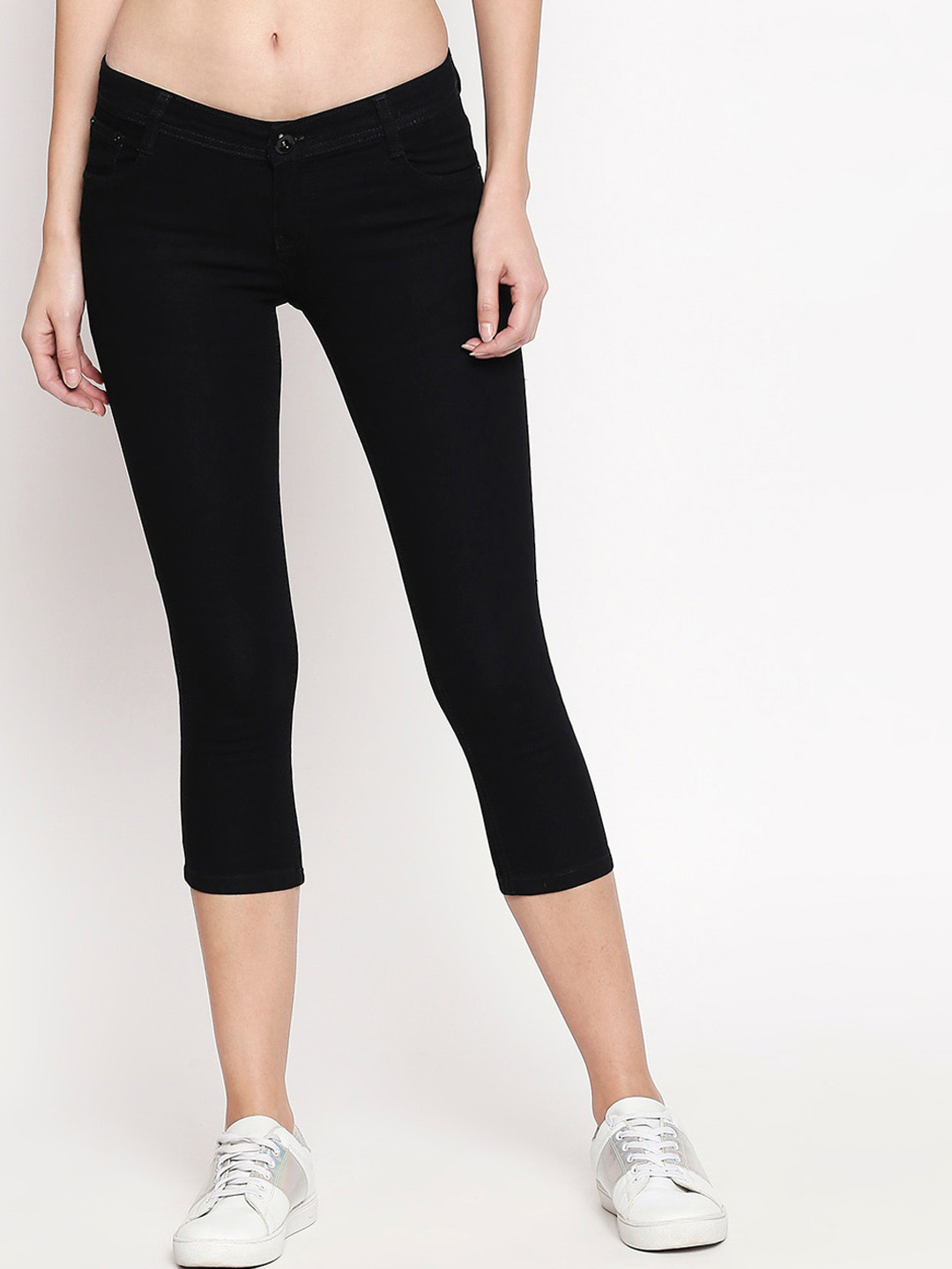 Buy High Star Women Black Solid Skinny Fit Capris Capris for Women