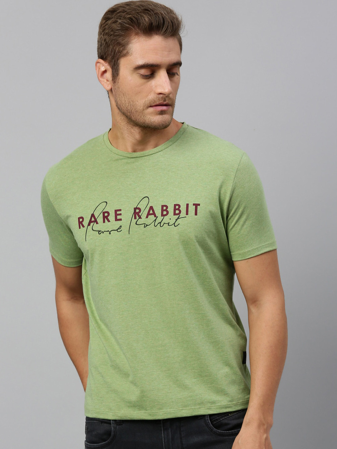 Buy RARE RABBIT Men Green & Maroon Brand Logo Print T Shirt - Tshirts