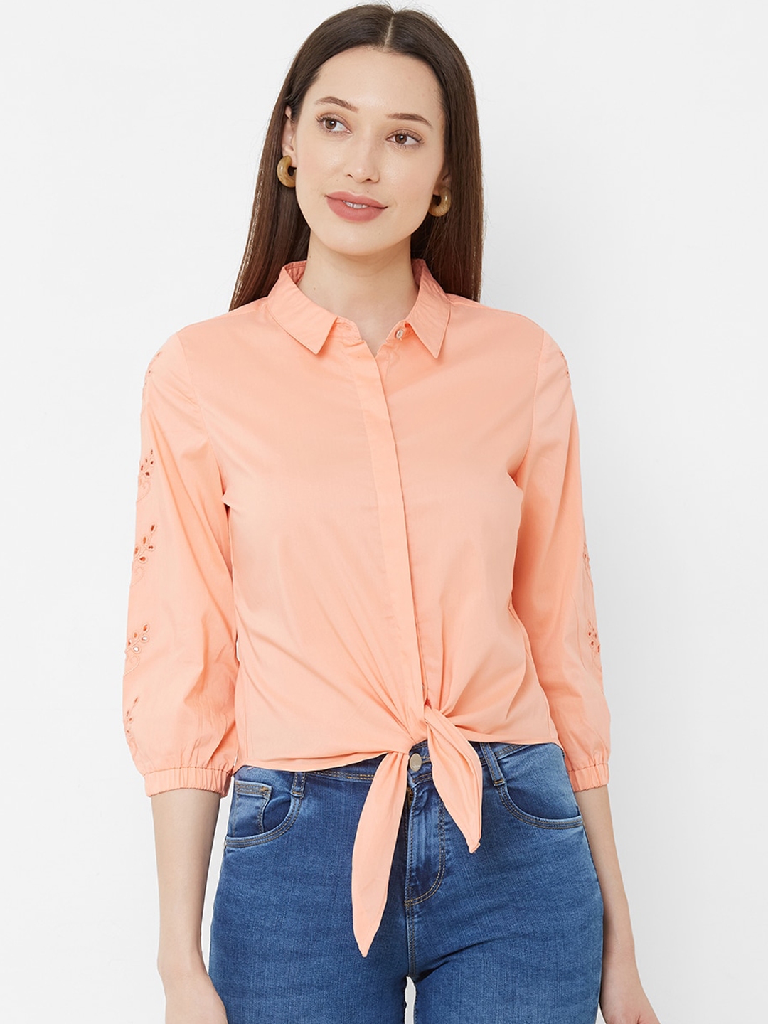 Buy Kraus Jeans Women Peach Coloured Regular Fit Solid Casual Shirt ...