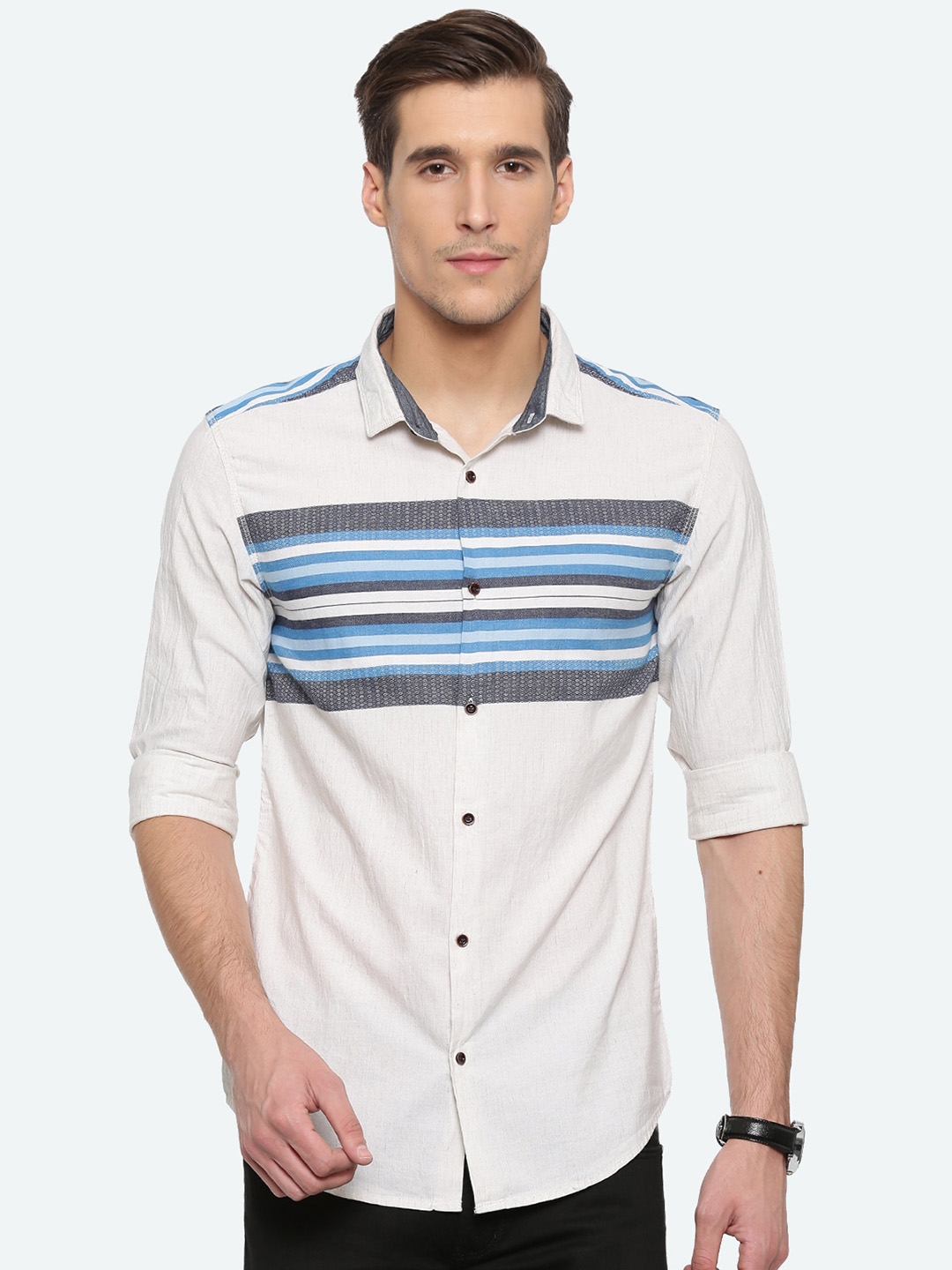 Buy WITH Men White Slim Fit Striped Casual Shirt - Shirts for Men ...