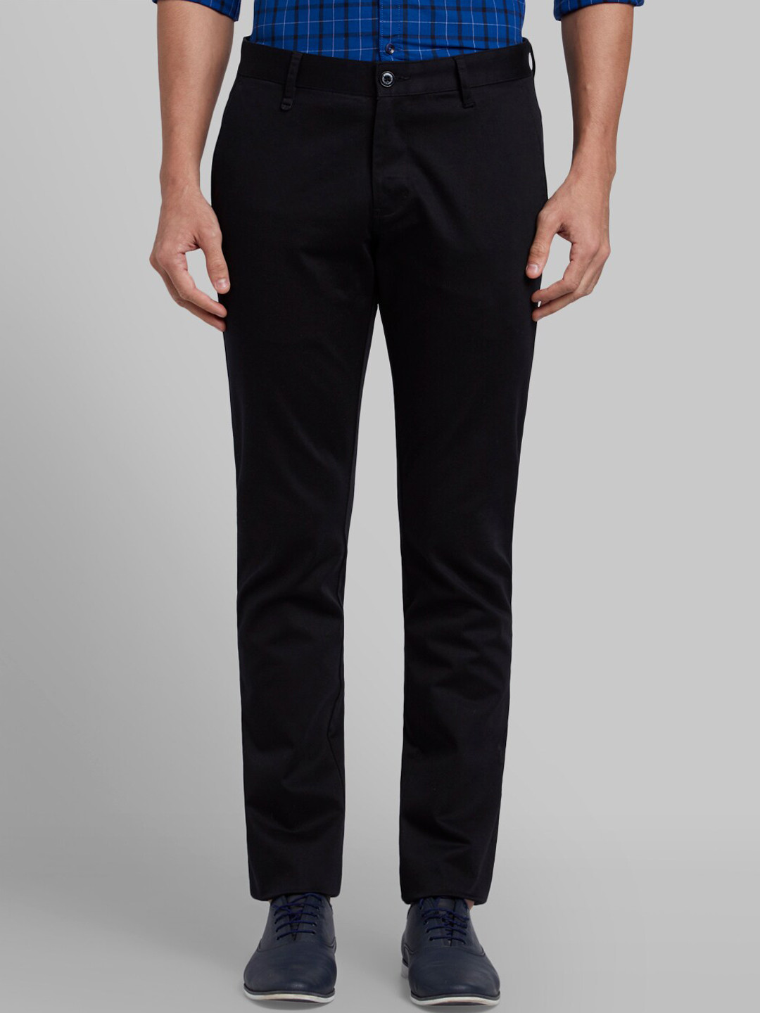 Buy Parx Men Black Tapered Fit Solid Regular Trousers - Trousers for ...
