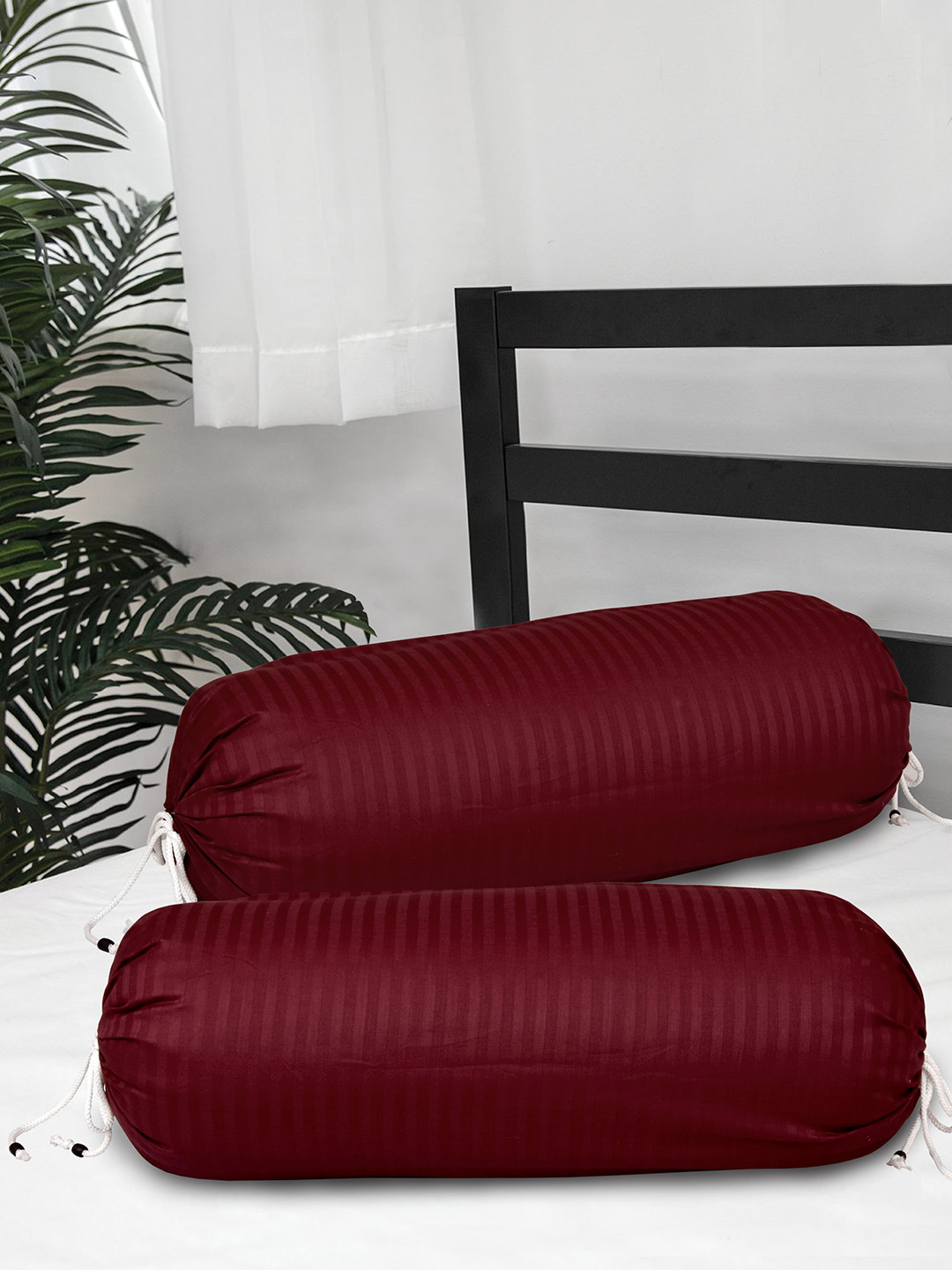 Buy Clasiko Set Of 2 Maroon Striped Bolster Covers Bolster Covers for
