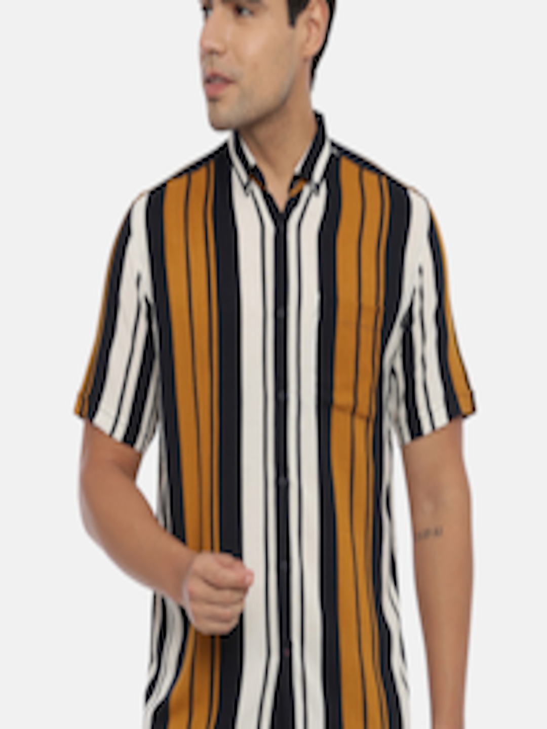 Buy Bene Kleed Men Orange & Black Regular Fit Striped Casual Shirt ...
