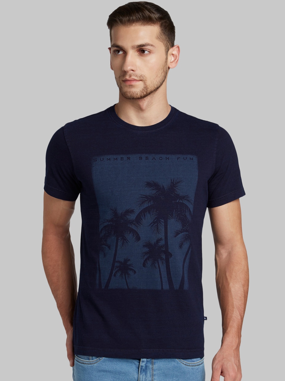 Buy Parx Men Navy Blue Printed Round Neck T Shirt - Tshirts for Men ...