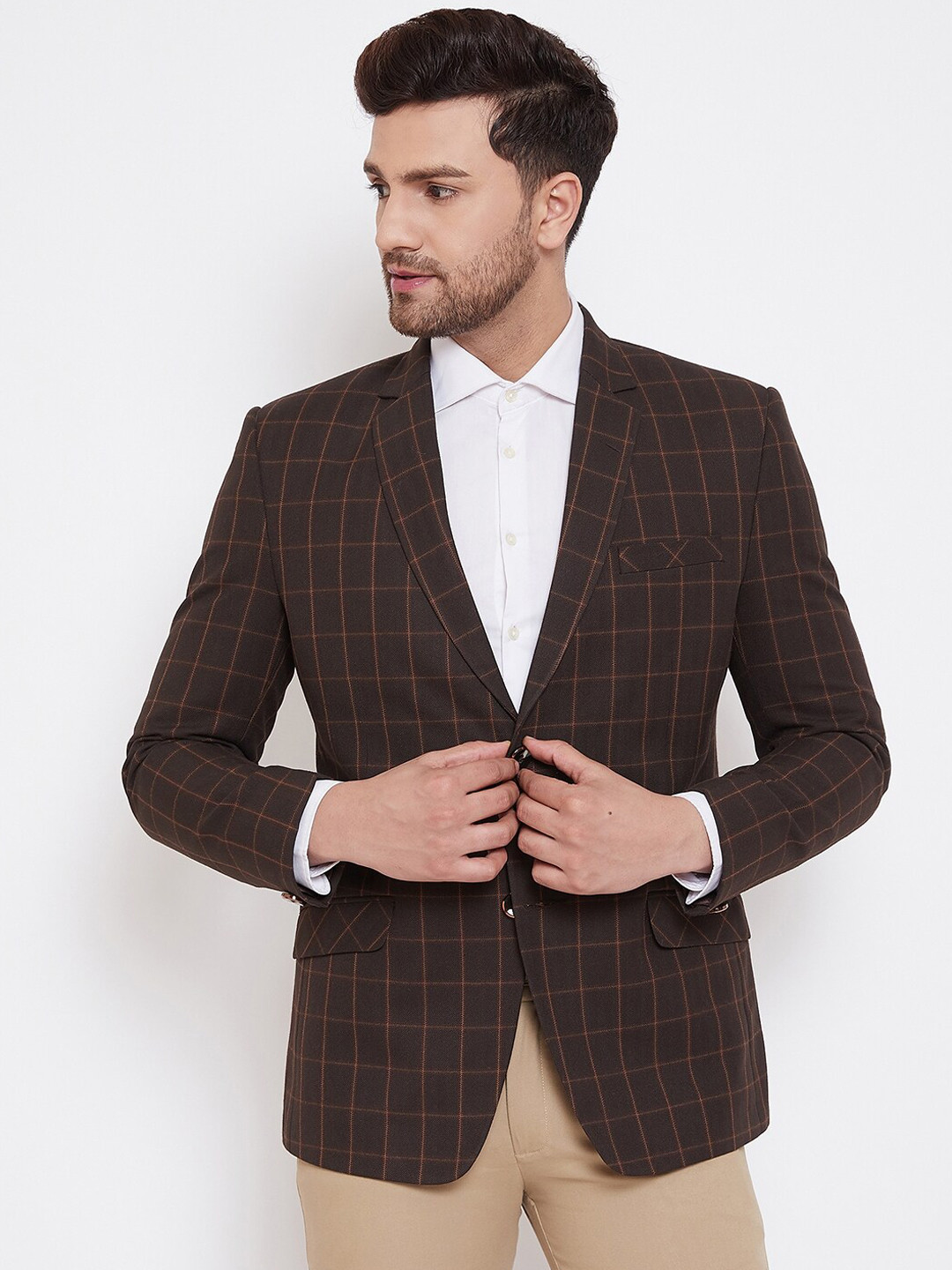 Buy Spirit Men Coffee Brown Checked Tailored Fit Blazer - Blazers for Men 12730360 | Myntra