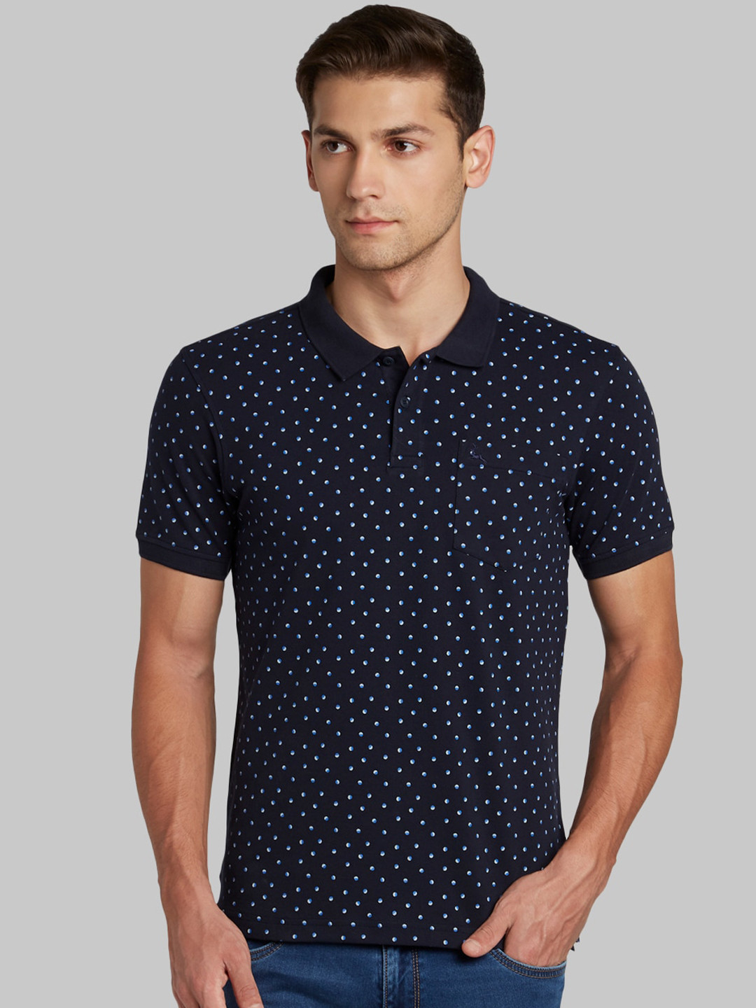 Buy Parx Men Navy Blue Printed Polo Collar T Shirt - Tshirts for Men ...
