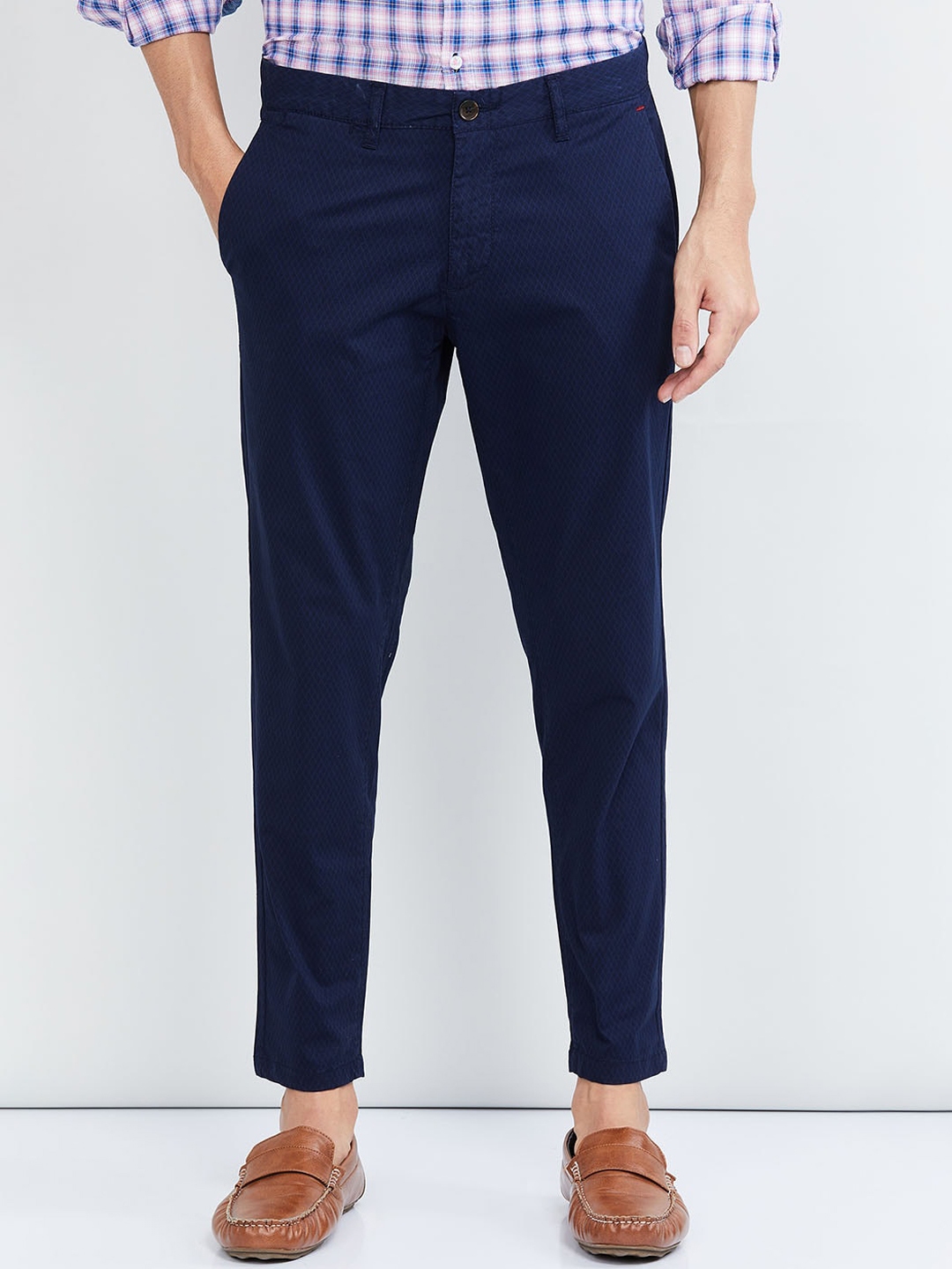 Buy Max Men Blue Regular Fit Solid Regular Trousers - Trousers for Men ...