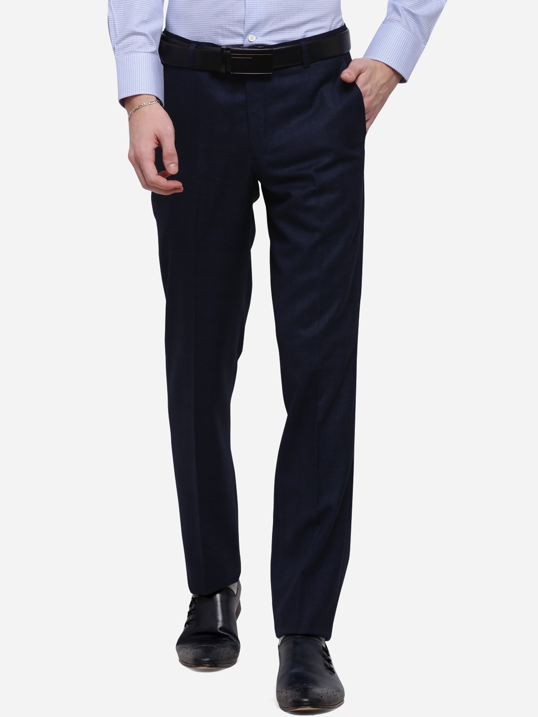 Buy METAL Men Navy Blue Slim Fit Solid Formal Trousers - Trousers for ...