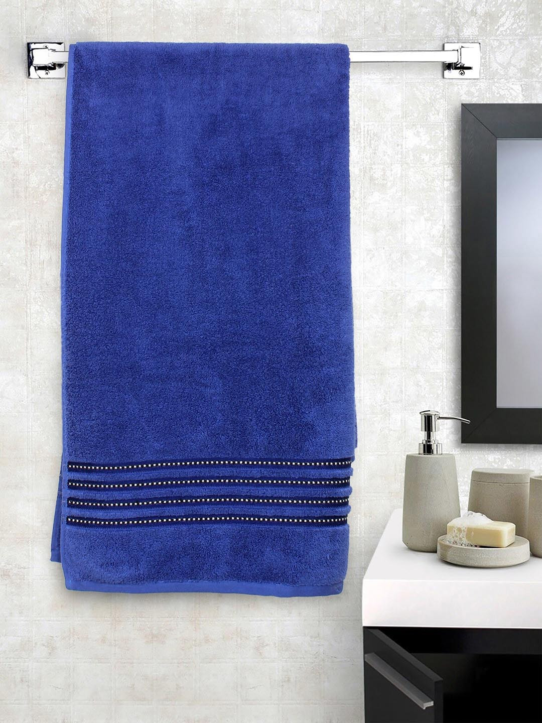 Buy Raymond Home Unisex Blue Solid 380 GSM Bath Towel Bath Towels for